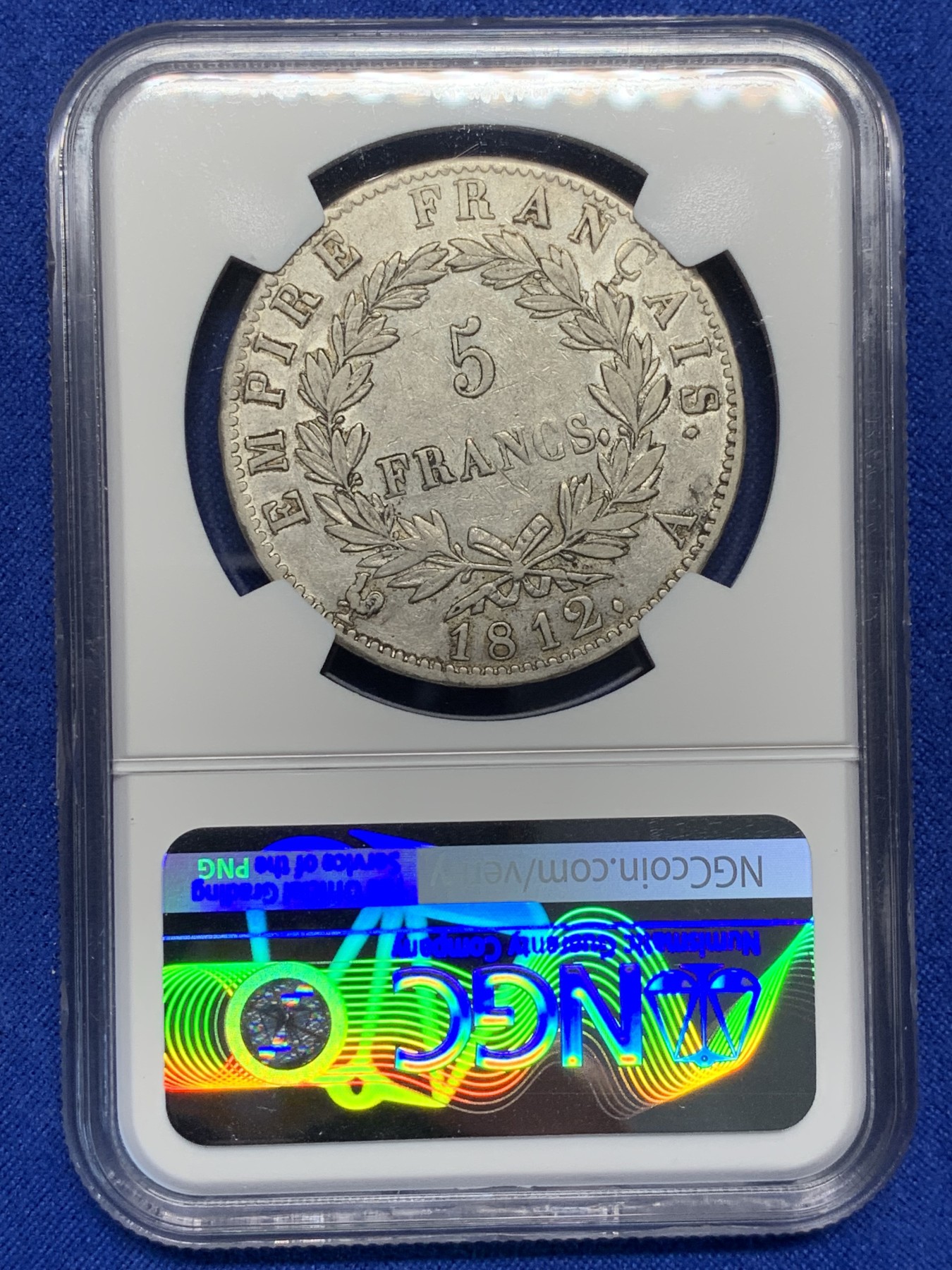 《竞宝斋》第208场-周日，周一 2场 (全场包邮) NGC XFD 1812年法国拿破仑5法郎银币 不多的年份 整体深打