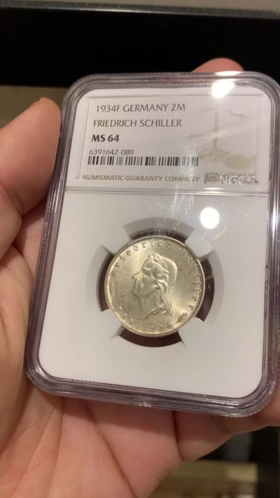 《竞宝斋》第208场-周日，周一 2场 (全场包邮) NGC-MS64 德国 1934年席勒2马克银币 德三系列 难得品种