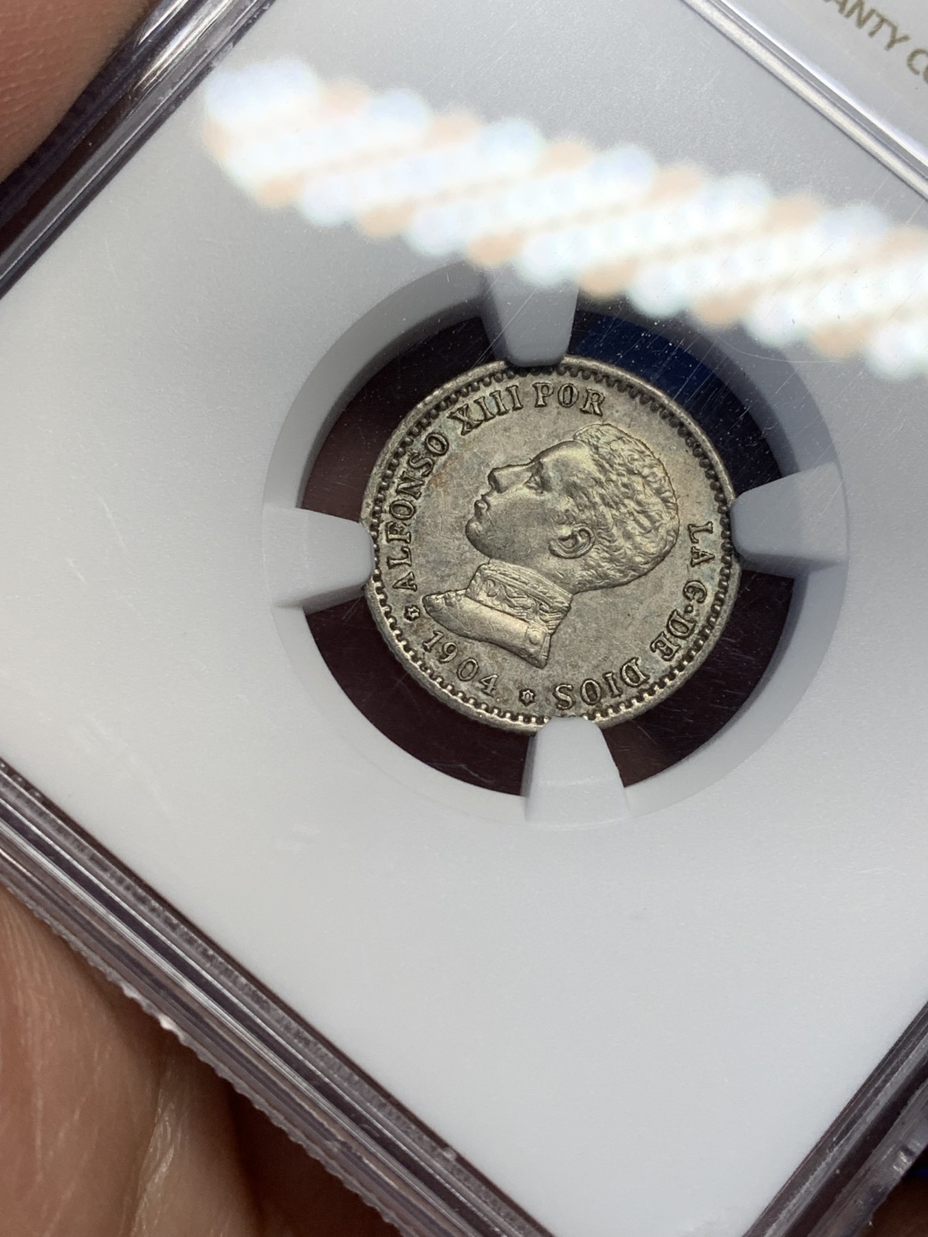 《竞宝斋》第208场-周日，周一 2场 (全场包邮) NGC-MS63 西班牙1904 阿方索十三世 50C 银币