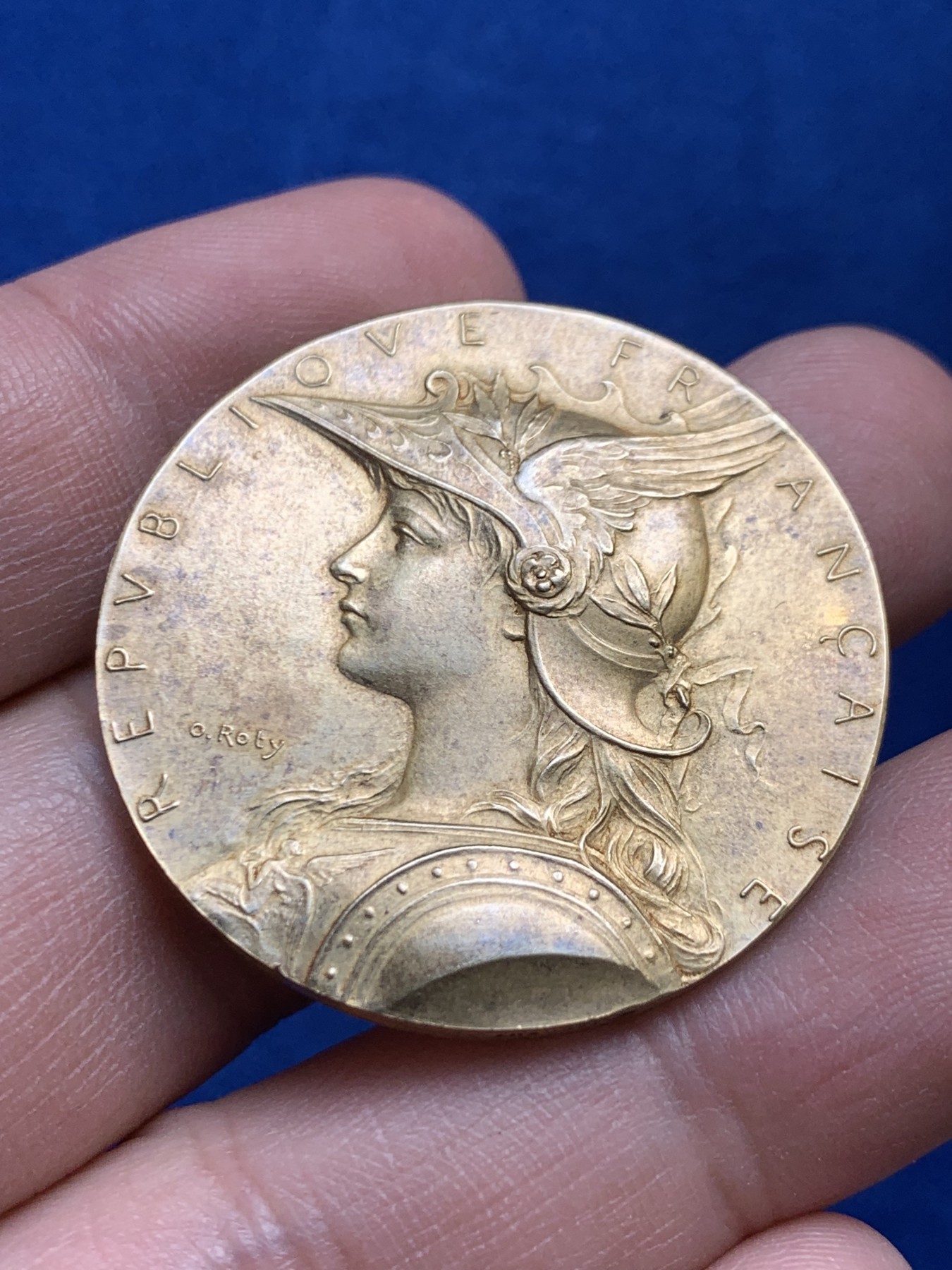 《竞宝斋》第208场-周日，周一 2场 (全场包邮) 法国大师罗蒂作品 戎装玛丽安娜原盒镀金银章，丰饶角边铭，36mm，20g