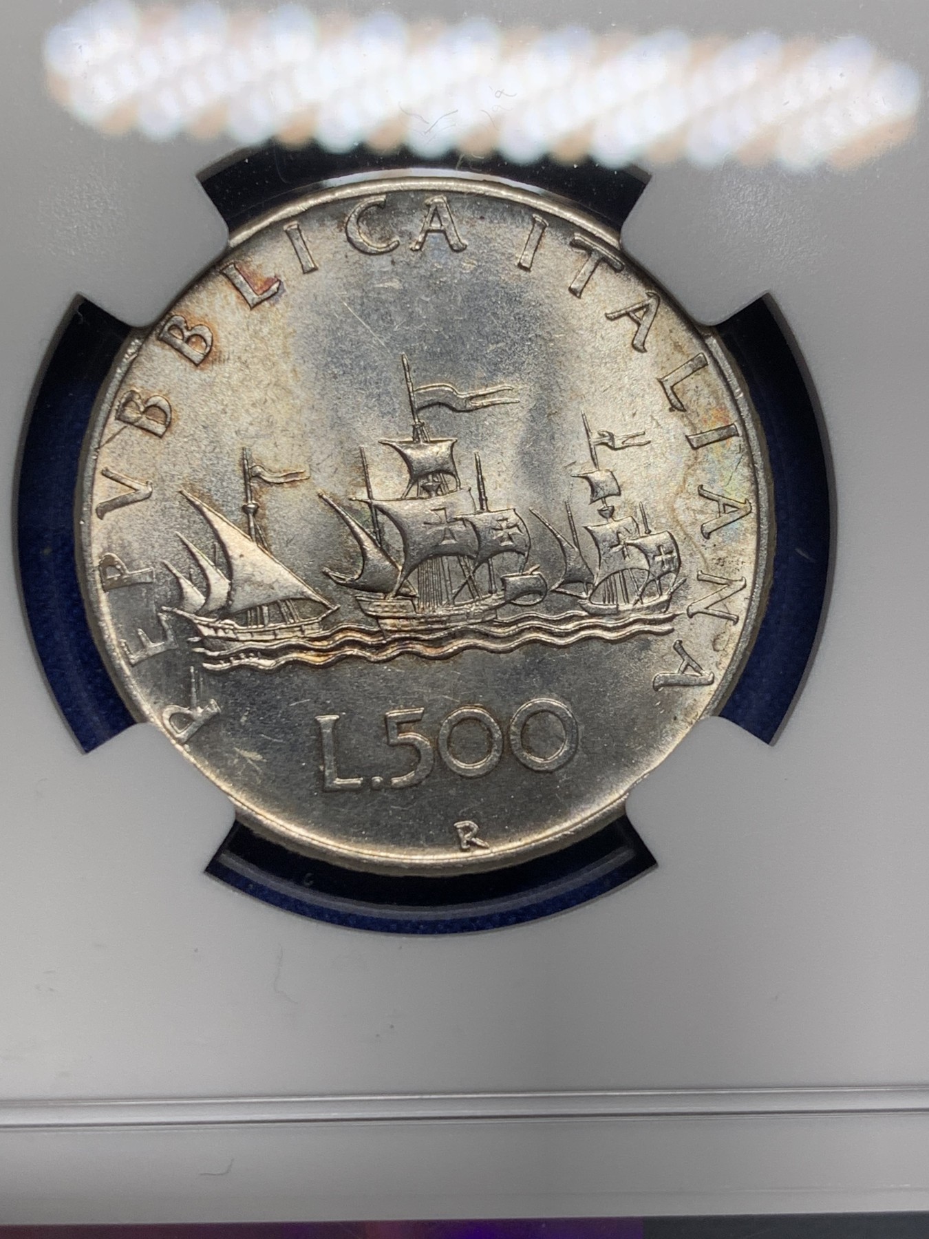 《竞宝斋》第208场-周日，周一 2场 (全场包邮) NGC MS63 意大利1958年500里拉银币 漂亮人妻带点彩 年份少见