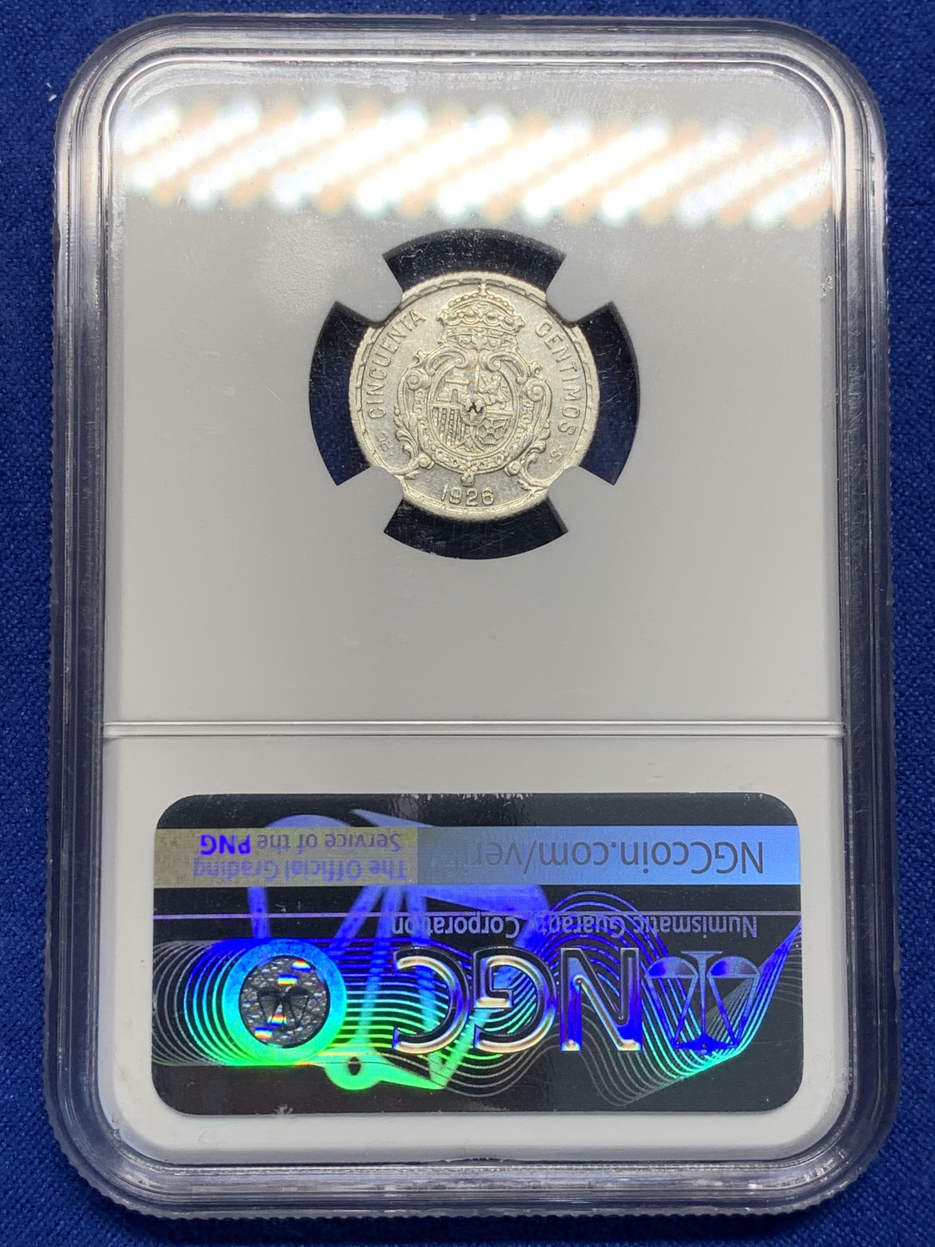 《竞宝斋》第208场-周日，周一 2场 (全场包邮) NGC MS61 西班牙 1926年 阿方索十三世 50分银币