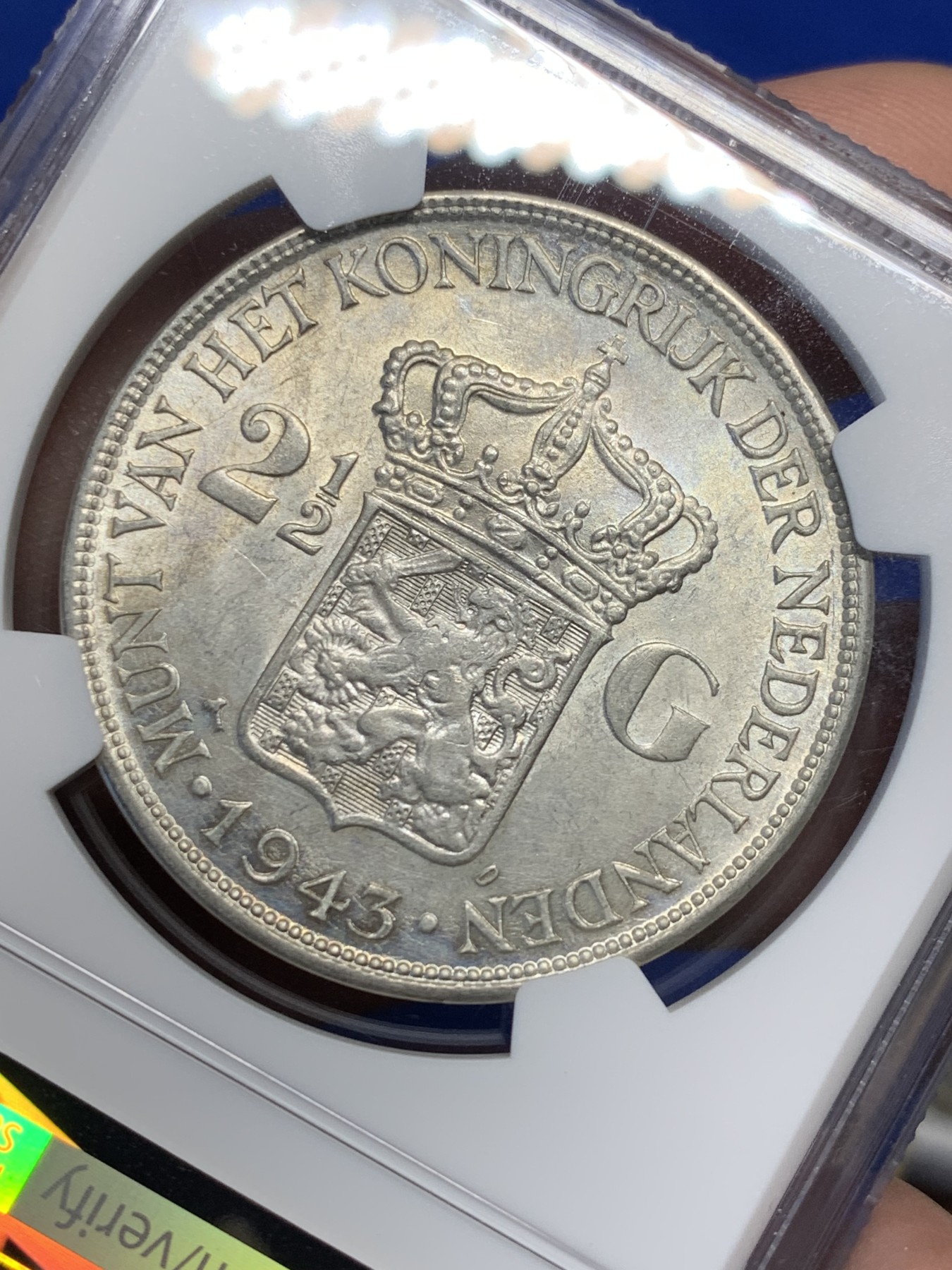 《竞宝斋》第208场-周日，周一 2场 (全场包邮) NGC MS63 荷属东印度1943D 2.5盾银币 殖民地必藏