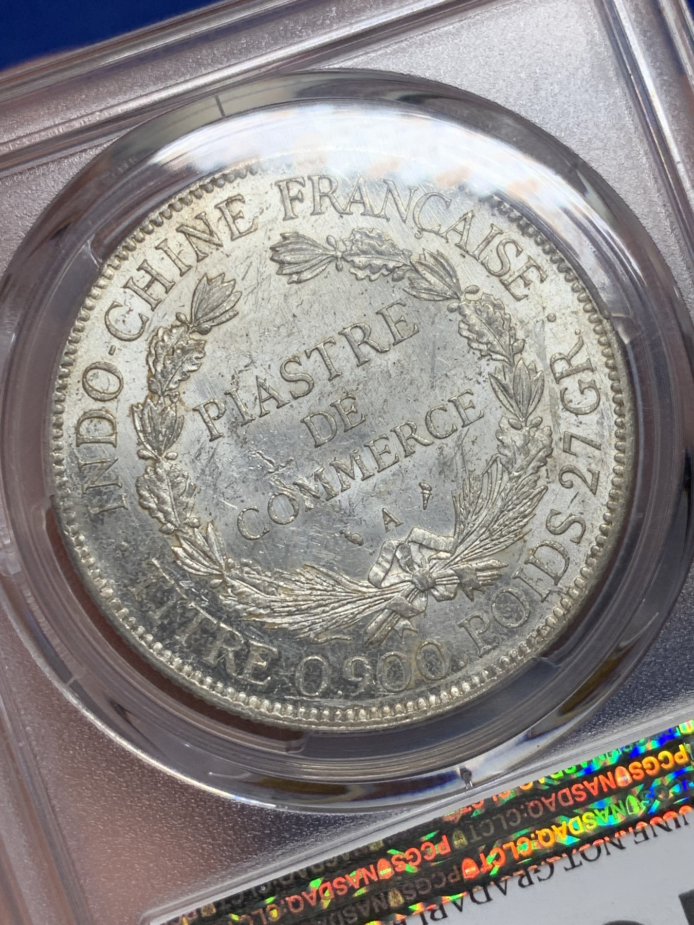 《竞宝斋》第208场-周日，周一 2场 (全场包邮) PCGS UNC 法属坐洋1皮亚斯特银币 1909A 原光 状态极好