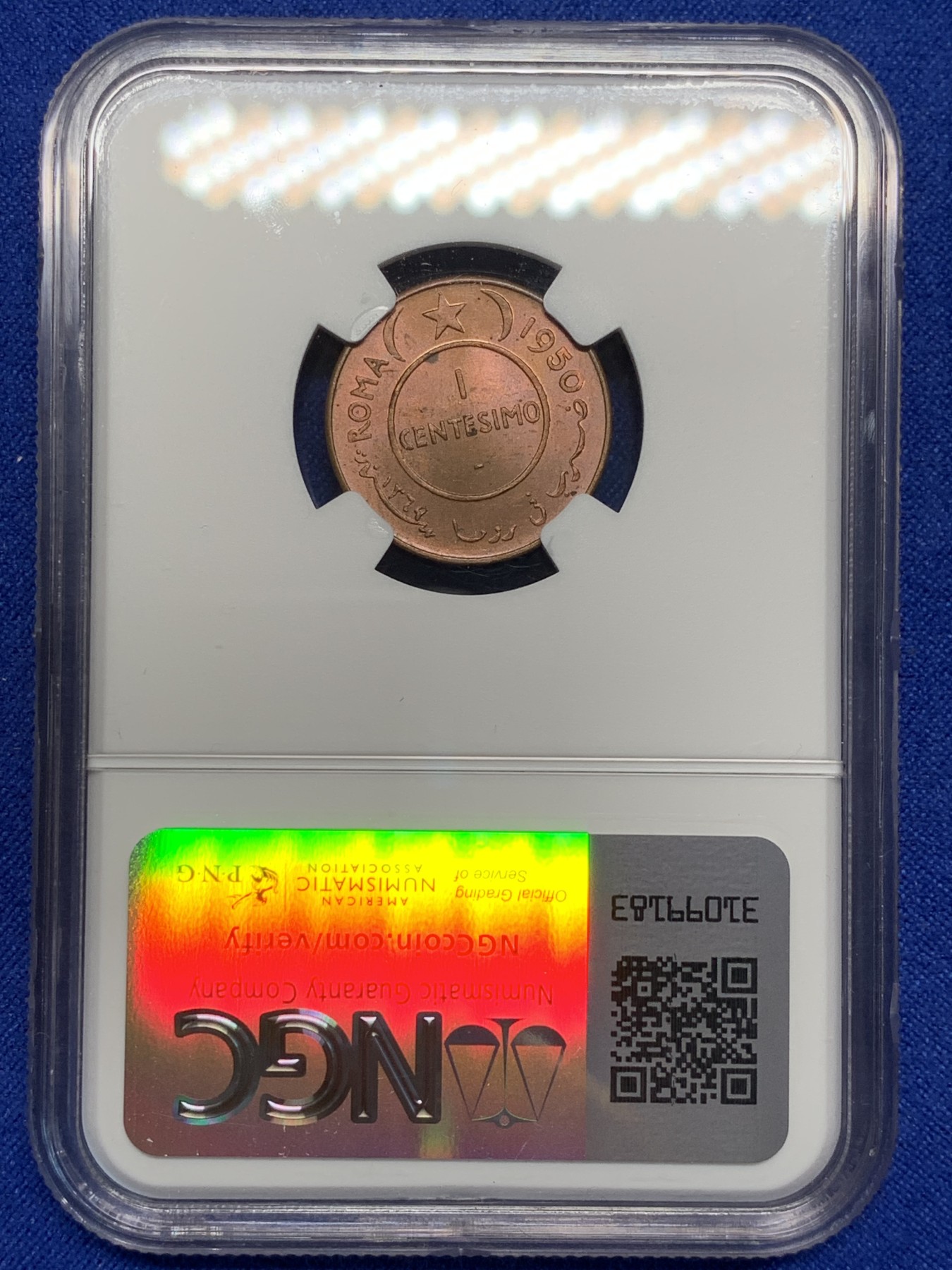 《竞宝斋》第208场-周日，周一 2场 (全场包邮) NGC MS63BN 意属索马里 1950年 1分铜币 大象图案 原光好品