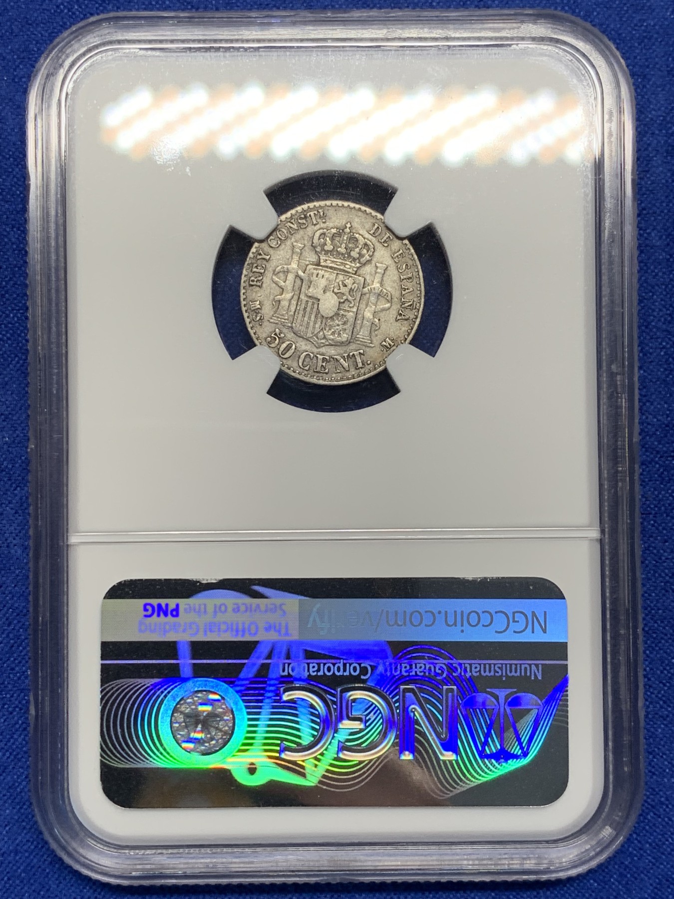 《竞宝斋》第208场-周日，周一 2场 (全场包邮) NGC VF35 西班牙 1880年 阿方索十二世 50分银币 少见品种