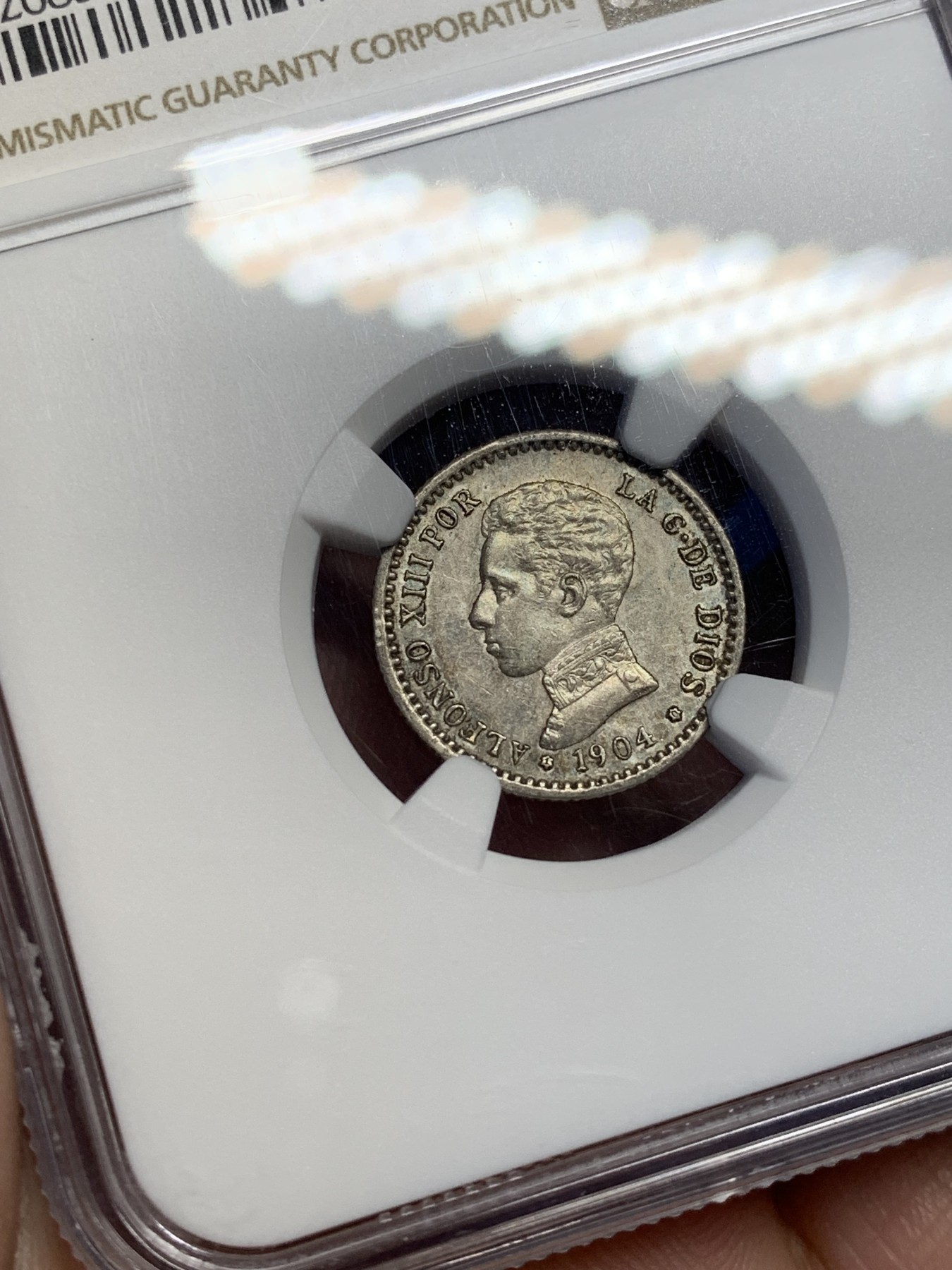 《竞宝斋》第208场-周日，周一 2场 (全场包邮) NGC-MS63 西班牙1904 阿方索十三世 50C 银币