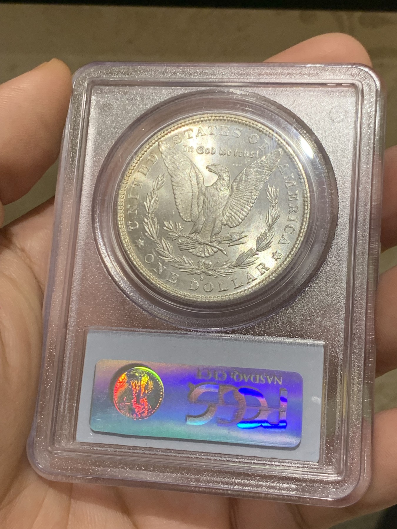 《竞宝斋》第208场-周日，周一 2场 (全场包邮) PCGS-MS66 美国 摩根银元 1881-S 正面淡红彩 漂亮