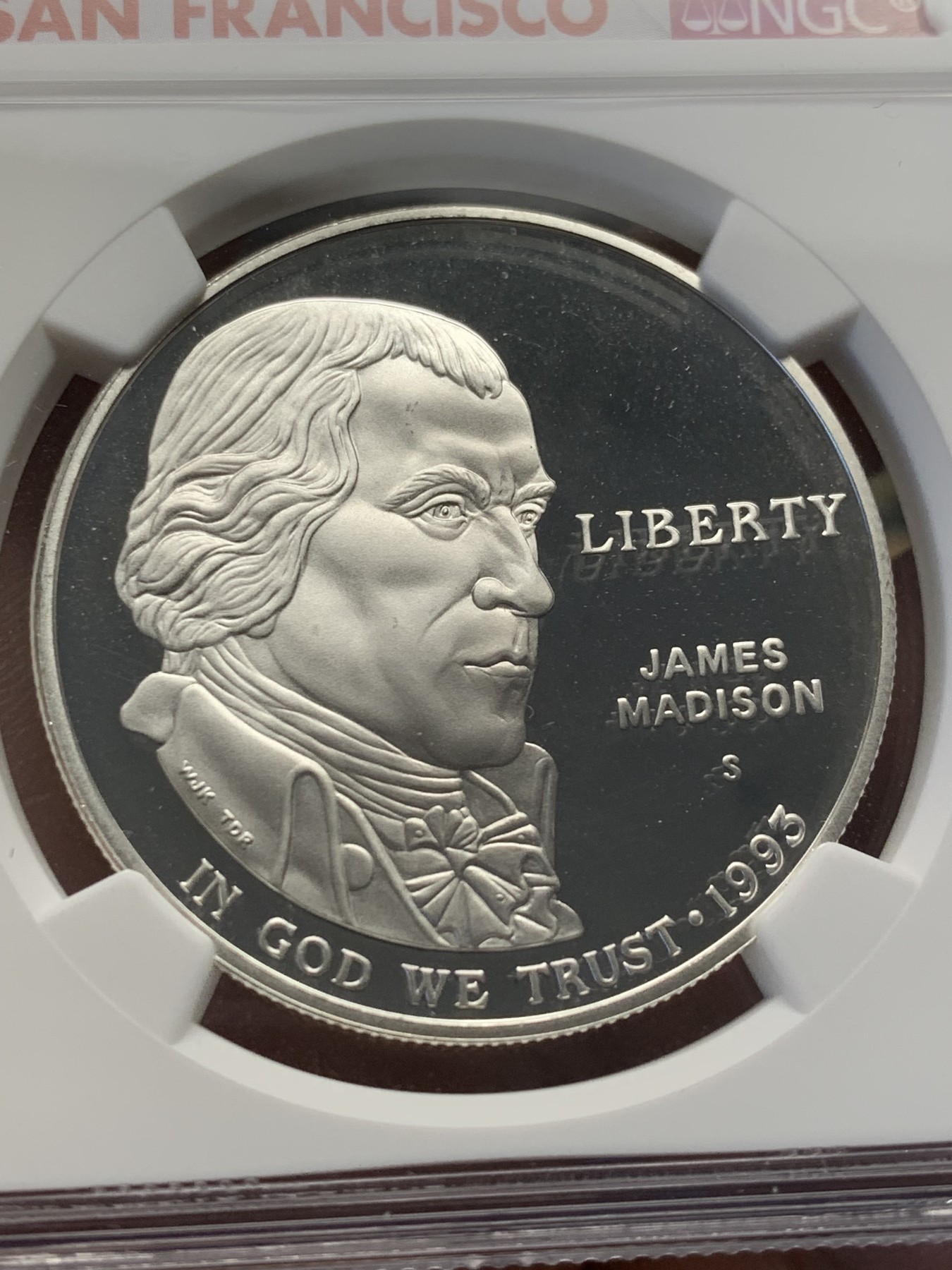 《竞宝斋》第208场-周日，周一 2场 (全场包邮) NGC PF69UC 美国1993年麦迪逊总统1美元精制大银币