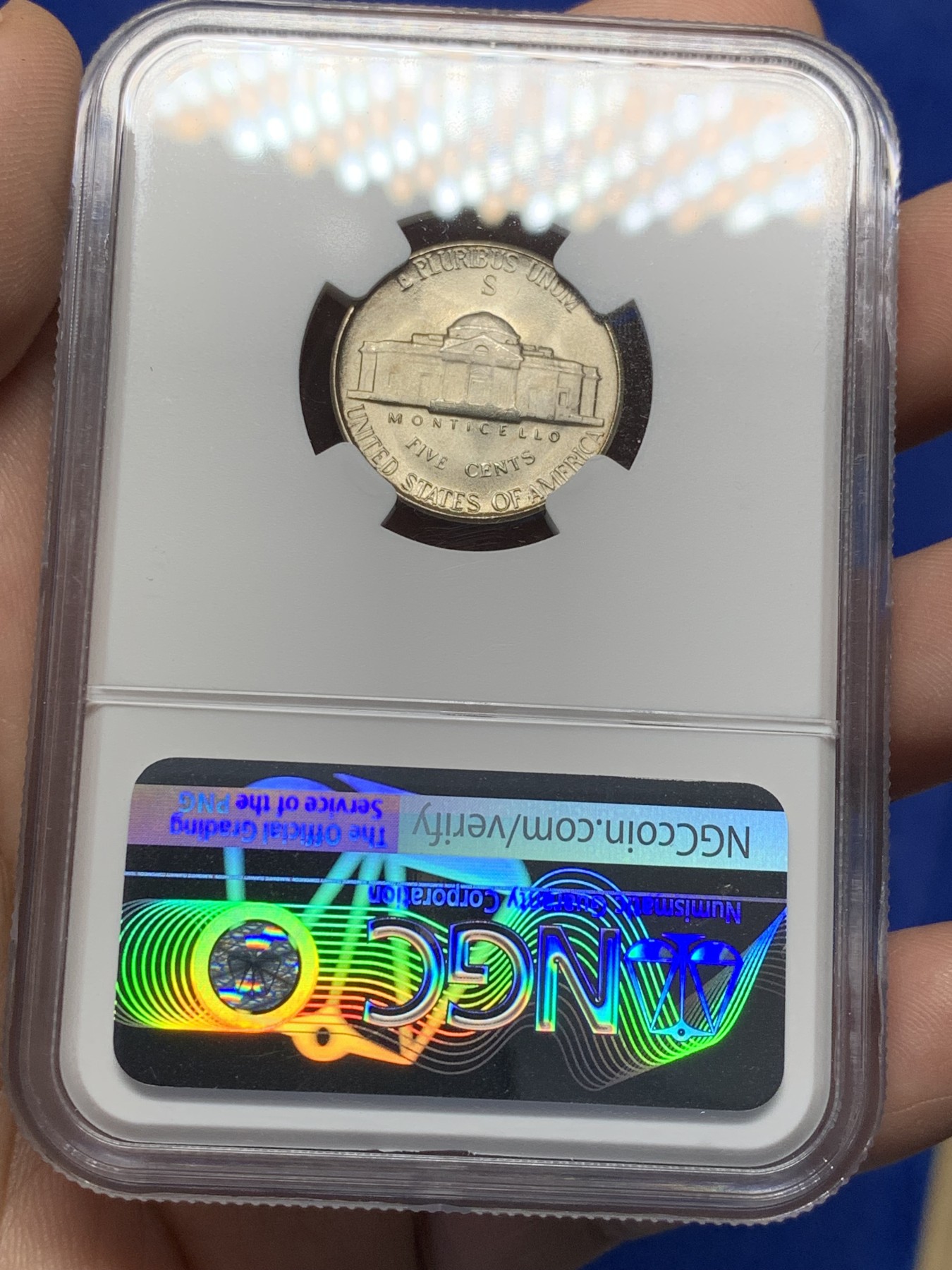 《竞宝斋》第208场-周日，周一 2场 (全场包邮) 两枚一组 NGC-MS65 美国1945年杰弗逊5美分 战时低银版（仅1942-1945战时版含银，其余为镍币）