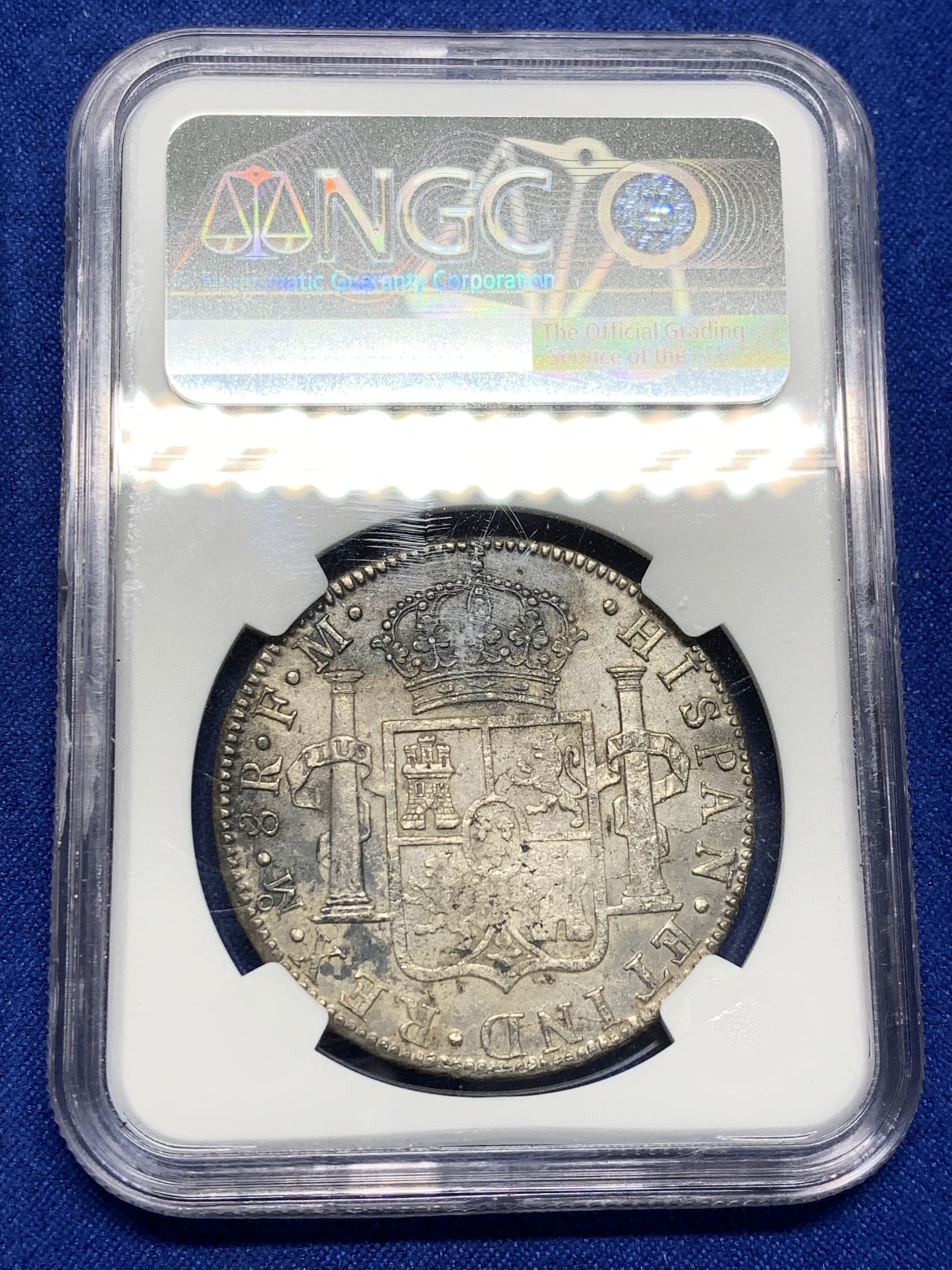 《竞宝斋》第208场-周日，周一 2场 (全场包邮) NGC AU 墨西哥1786MO 卡三8R双柱大银币 有小戳 整体深打 不错