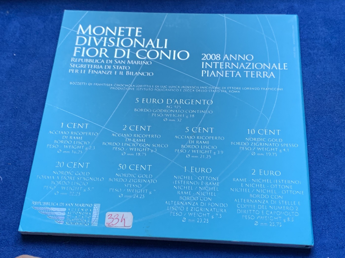 《竞宝斋》第208场-周日，周一 2场 (全场包邮) 圣马力诺2008年套币。欧元设计巧妙，最大的是925银币、32毫米、18克