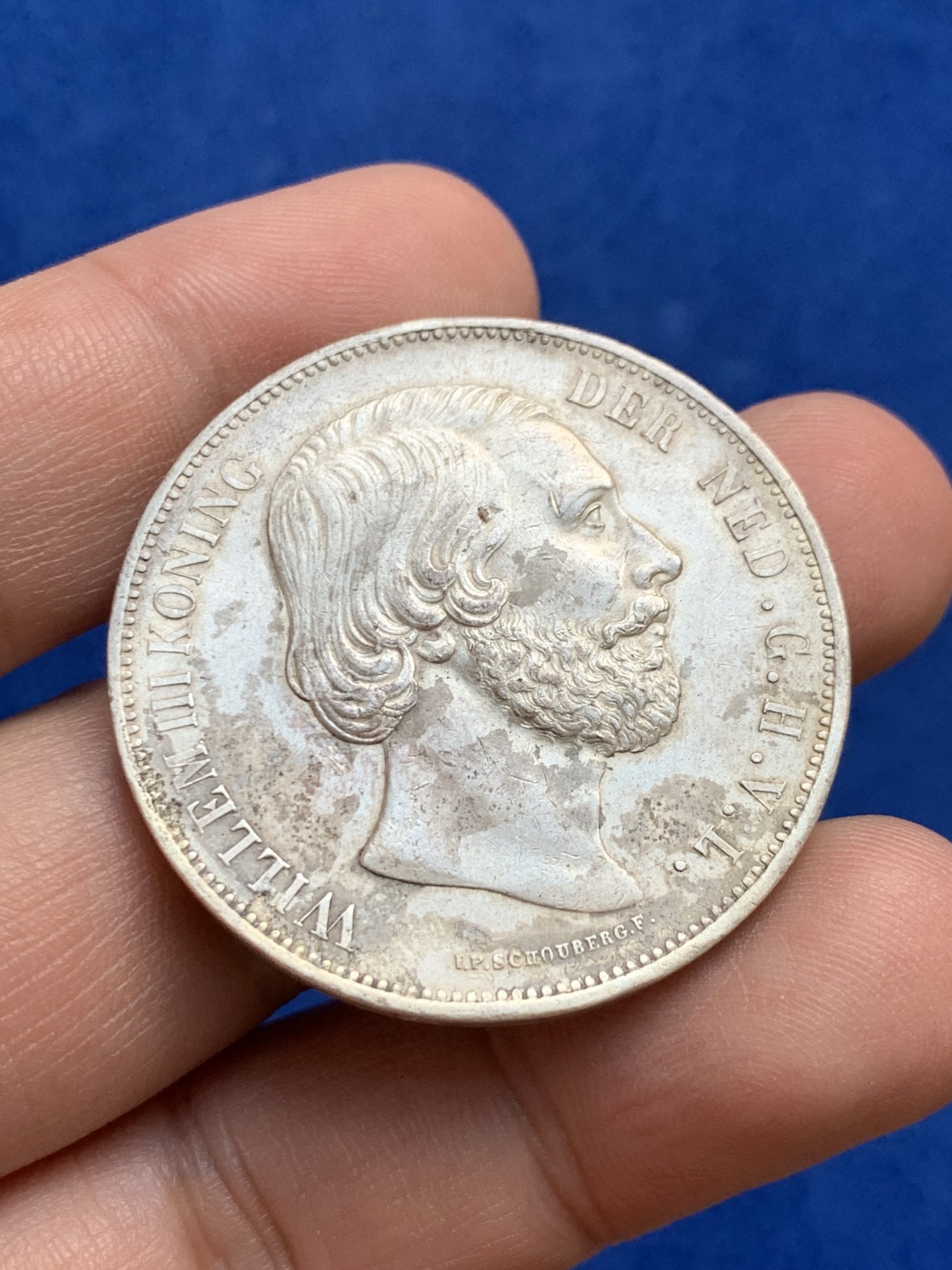 《竞宝斋》第208场-周日，周一 2场 (全场包邮) 荷兰 威廉三世 1873年 2.5盾银币 背面带光