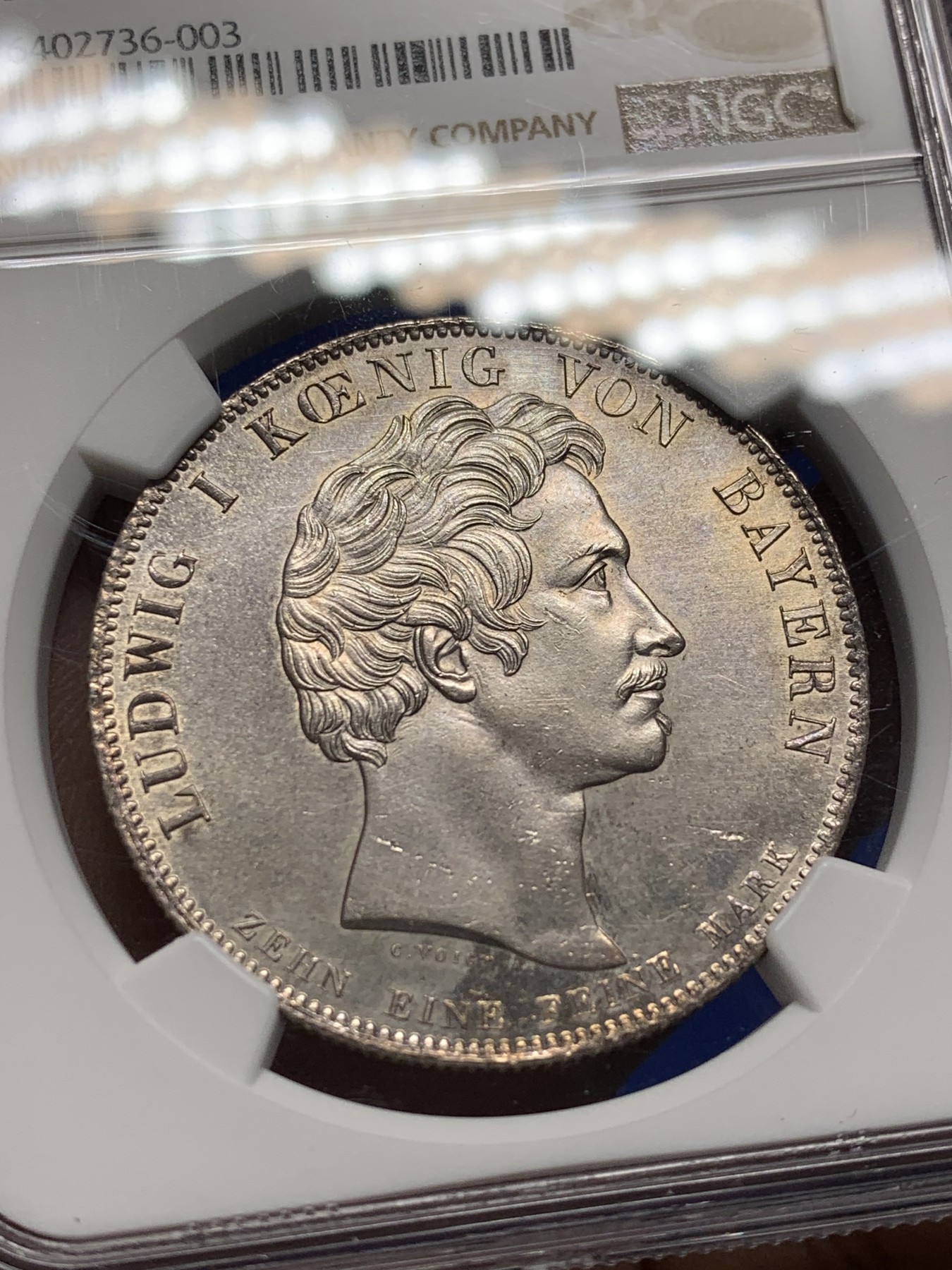 《竞宝斋》第208场-周日，周一 2场 (全场包邮) NGC MS64 德国 1827  巴伐利亚路德维希一世 海关条约纪念大泰勒银币  底板细节包浆 一旦拥有别无所求