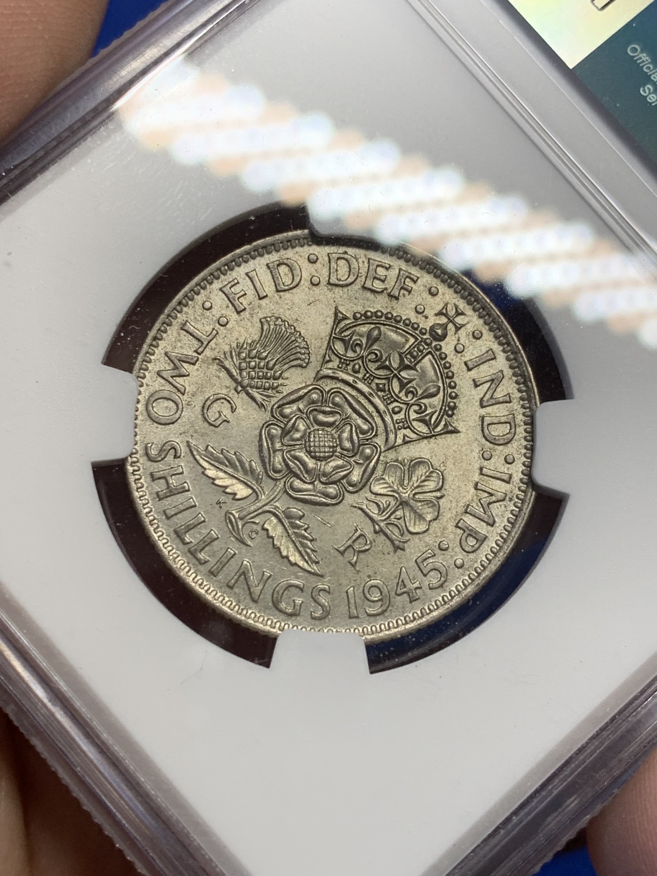 《竞宝斋》第208场-周日，周一 2场 (全场包邮) NGC MS63 英国 1945年 乔治六世 2先令 =1福林 银币