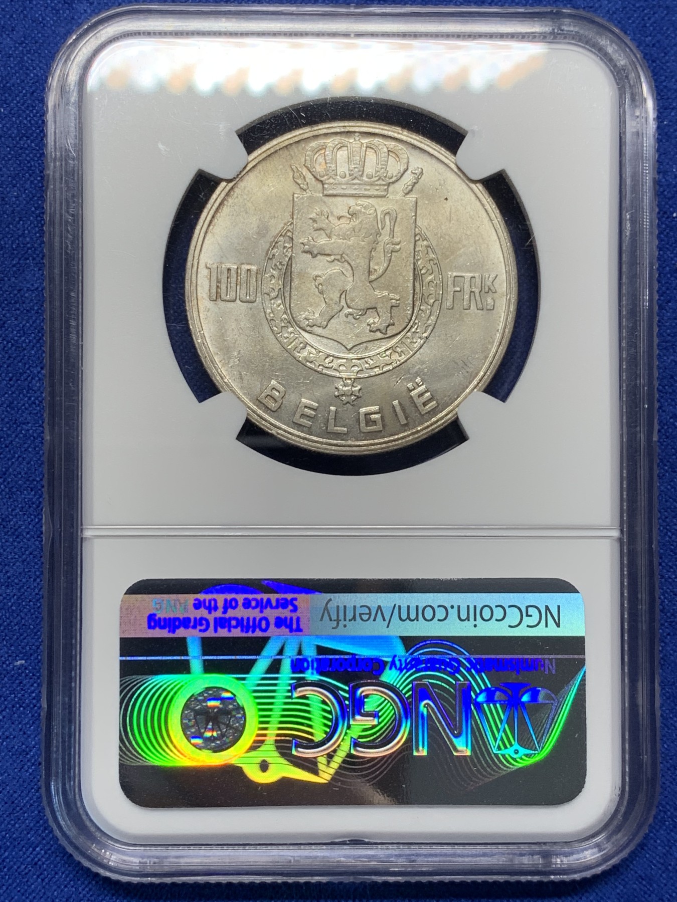 《竞宝斋》第208场-周日，周一 2场 (全场包邮) NGC MS64 比利时1948年100法郎银币