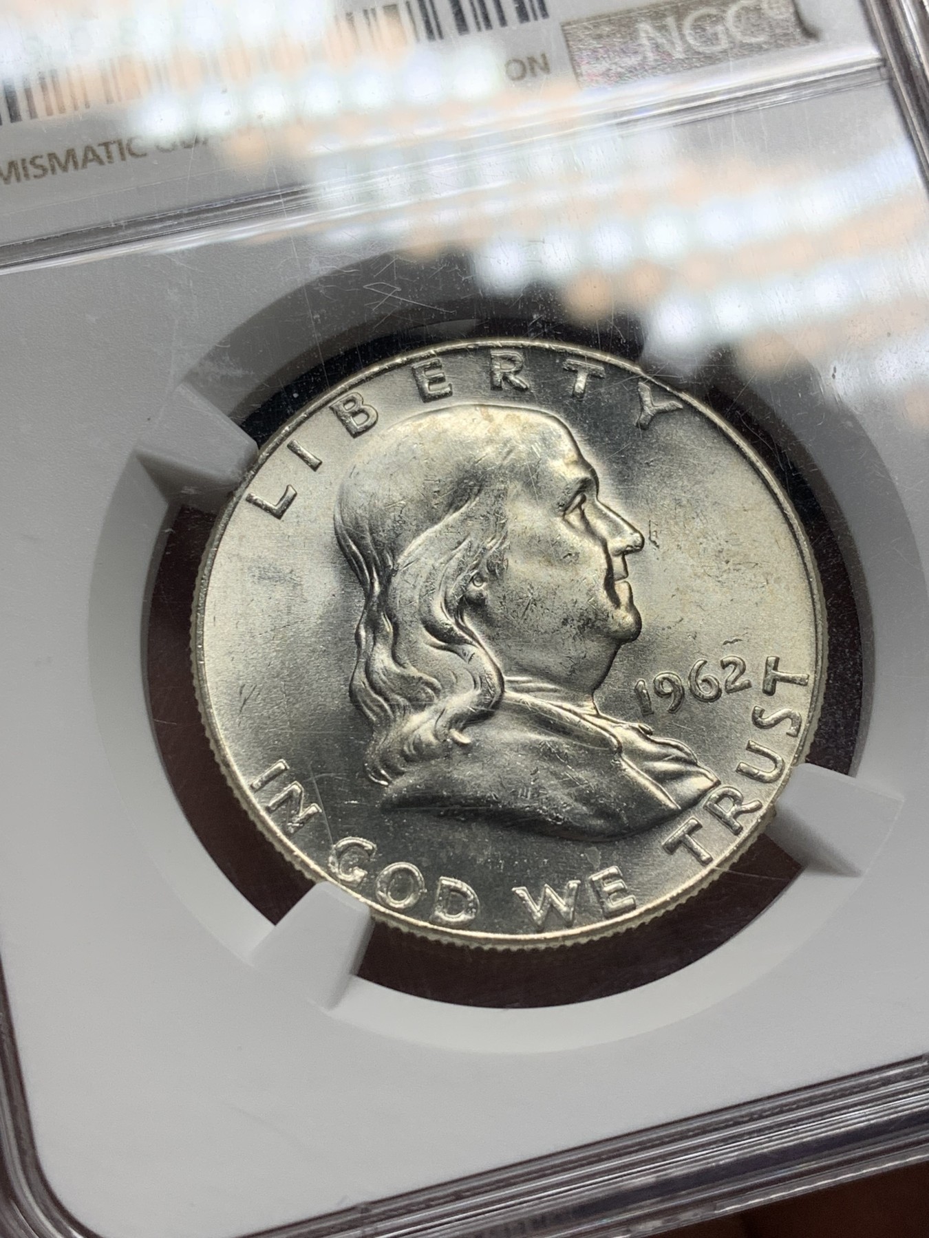 《竞宝斋》第208场-周日，周一 2场 (全场包邮) NGC-MS63  美国 1962年 50分银币 富兰克林头像 丝滑底板