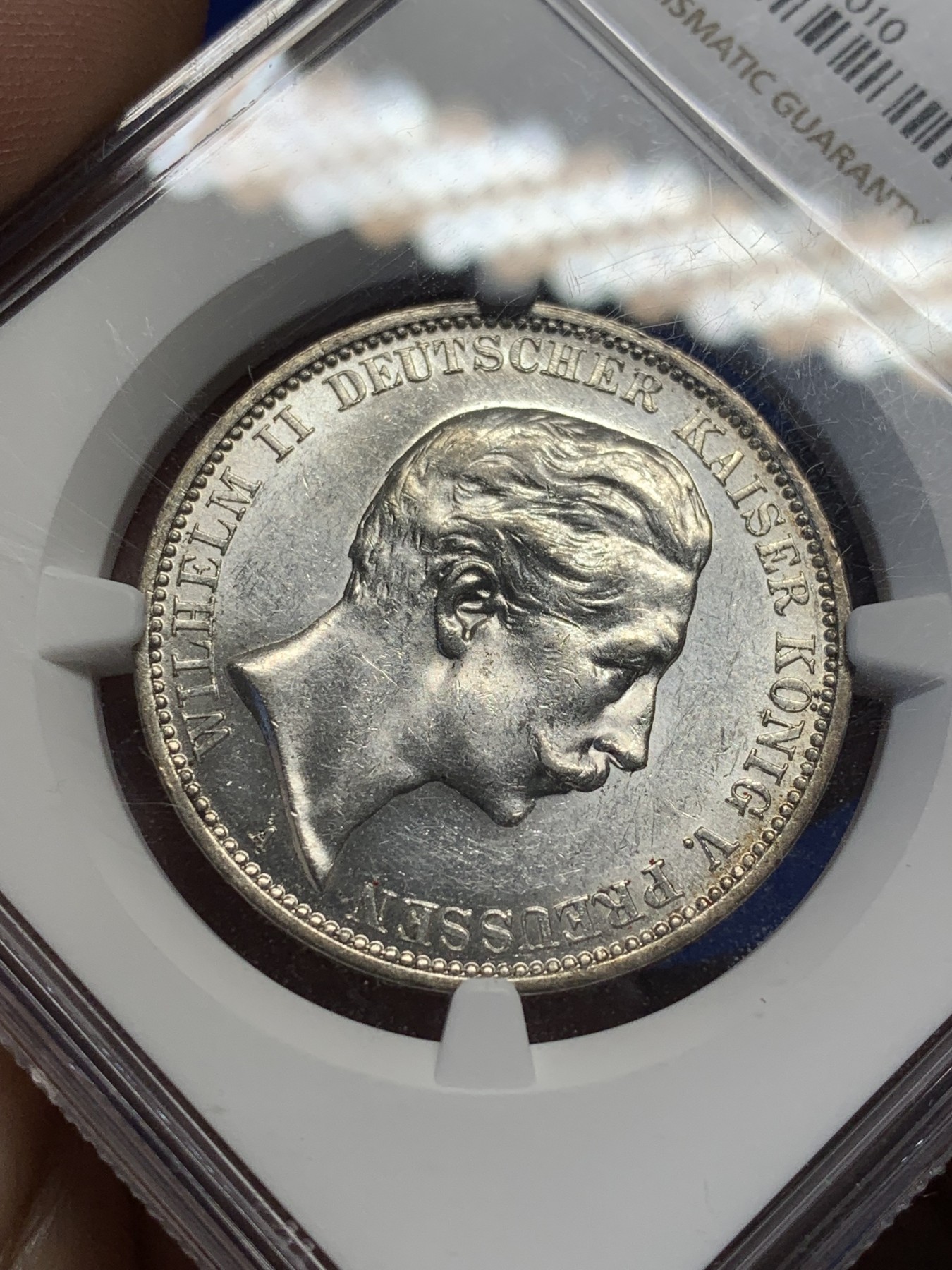 《竞宝斋》第208场-周日，周一 2场 (全场包邮) NGC AU58 德国1911版大头3马克银币，转光强烈