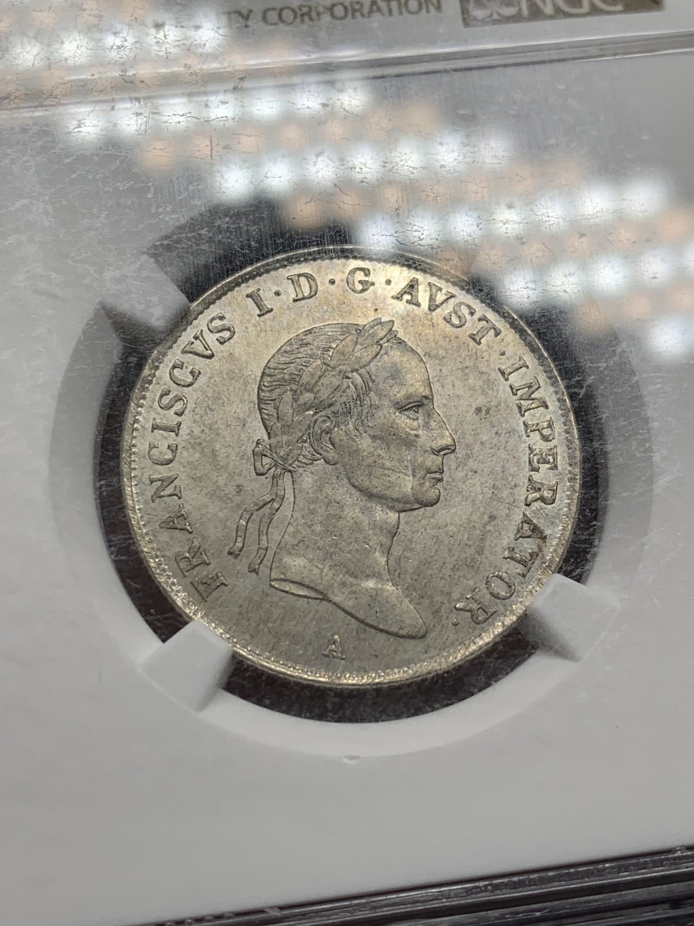 《竞宝斋》第208场-周日，周一 2场 (全场包邮) NGC-AU58 奥匈帝国20克鲁泽银币 1831年A 低评了 两面底板带转光 深打 亚军分 更高只有2枚