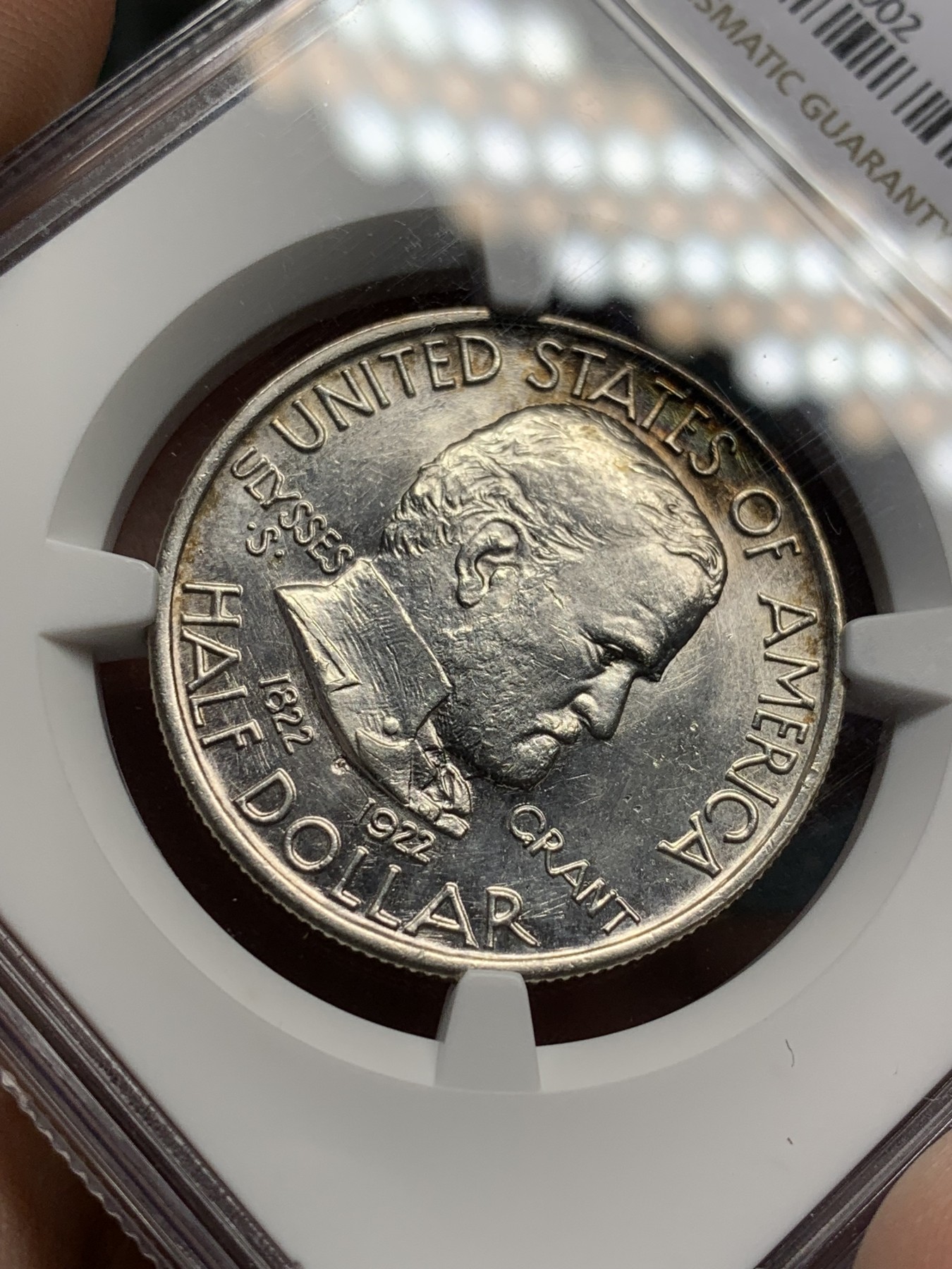 《竞宝斋》第208场-周日，周一 2场 (全场包邮) NGC-UNCD 美国1922年格兰特将军 半美元纪念银币  带点彩 整体状态不错