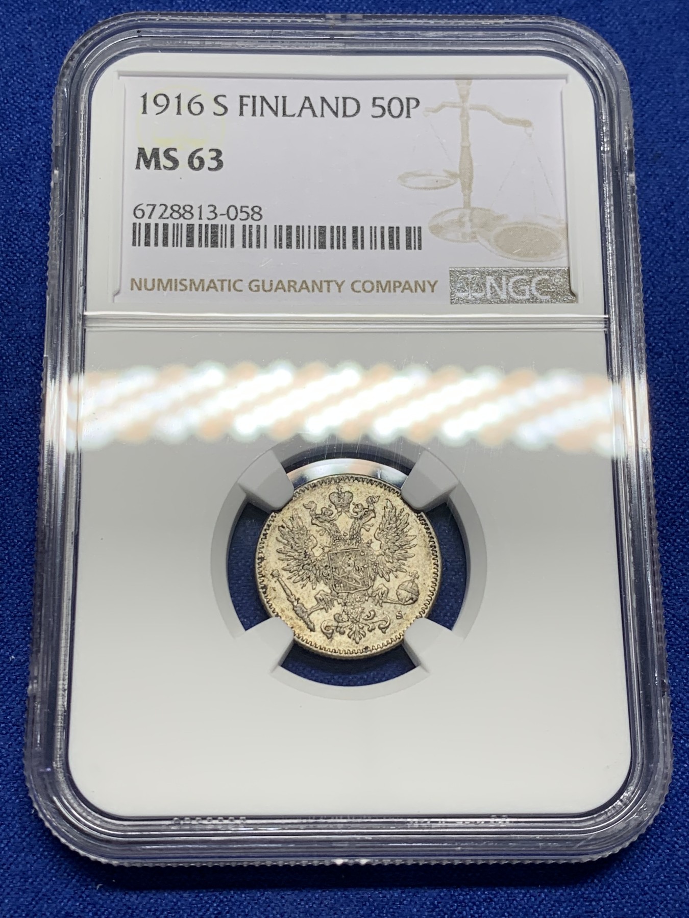 《竞宝斋》第208场-周日，周一 2场 (全场包邮) NGC MS63 俄占芬兰1916年50芬尼银币