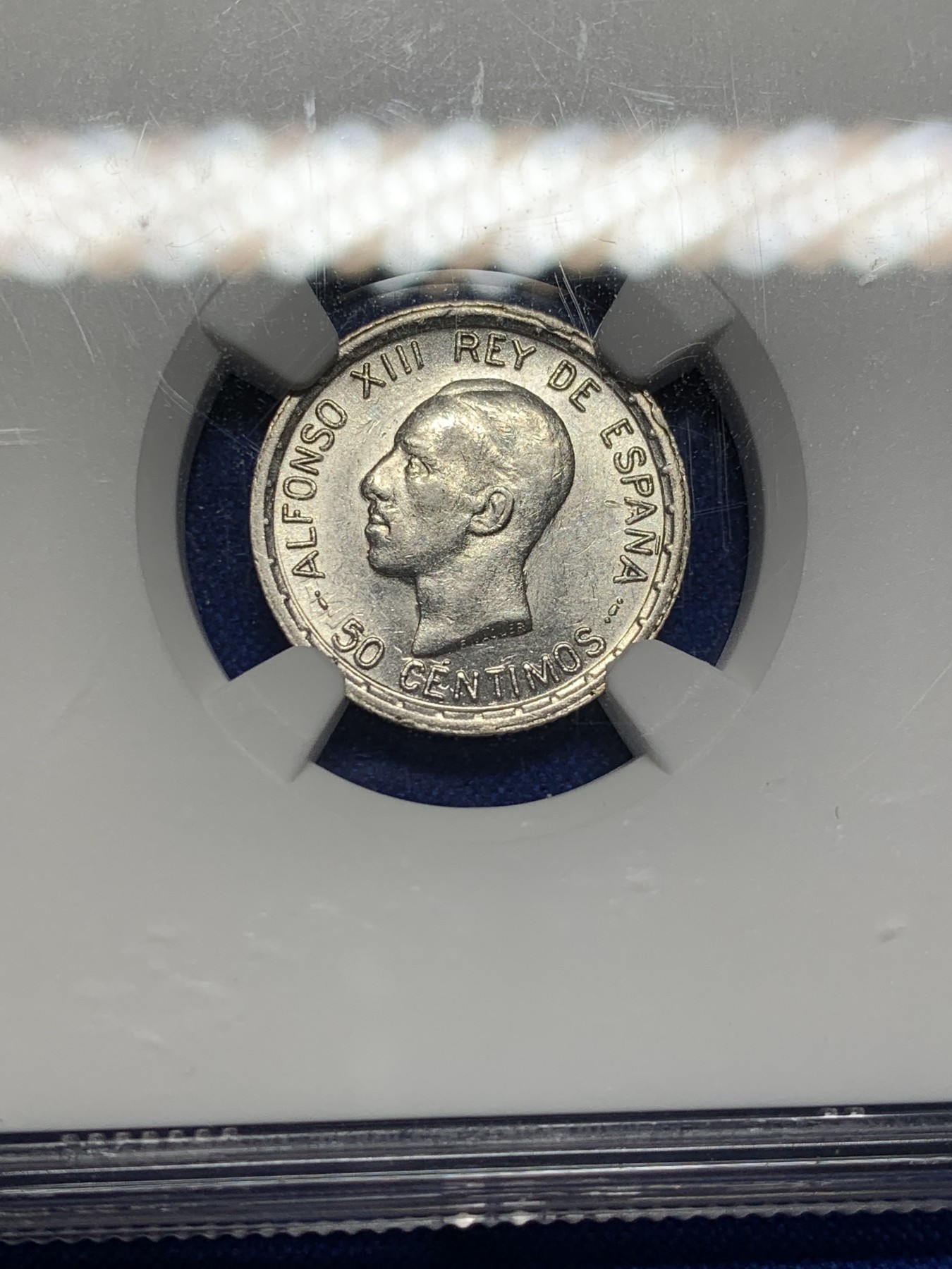 《竞宝斋》第208场-周日，周一 2场 (全场包邮) NGC MS61 西班牙 1926年 阿方索十三世 50分银币