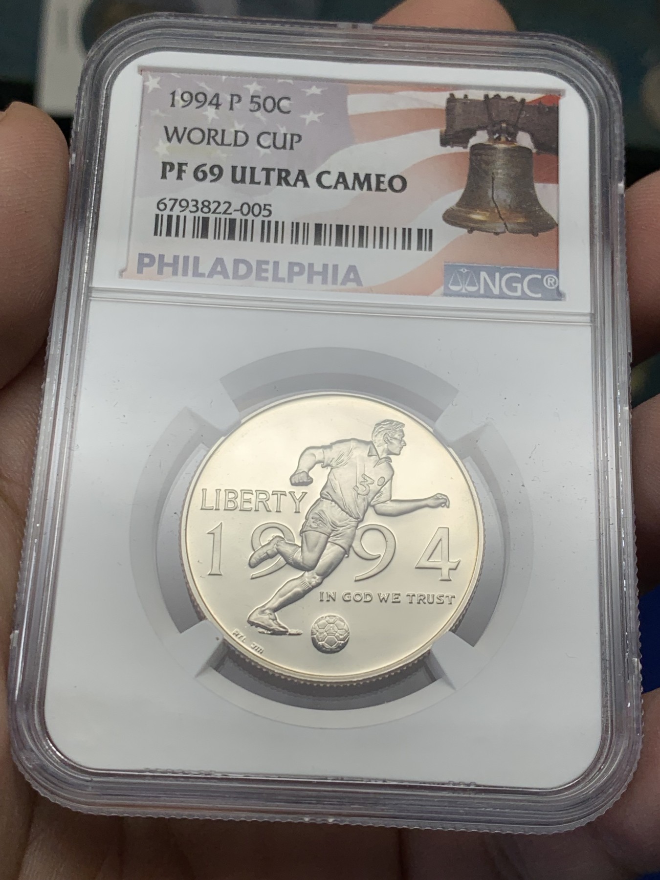《竞宝斋》第208场-周日，周一 2场 (全场包邮) NGC PF69UC 美国1994年世界杯半美元