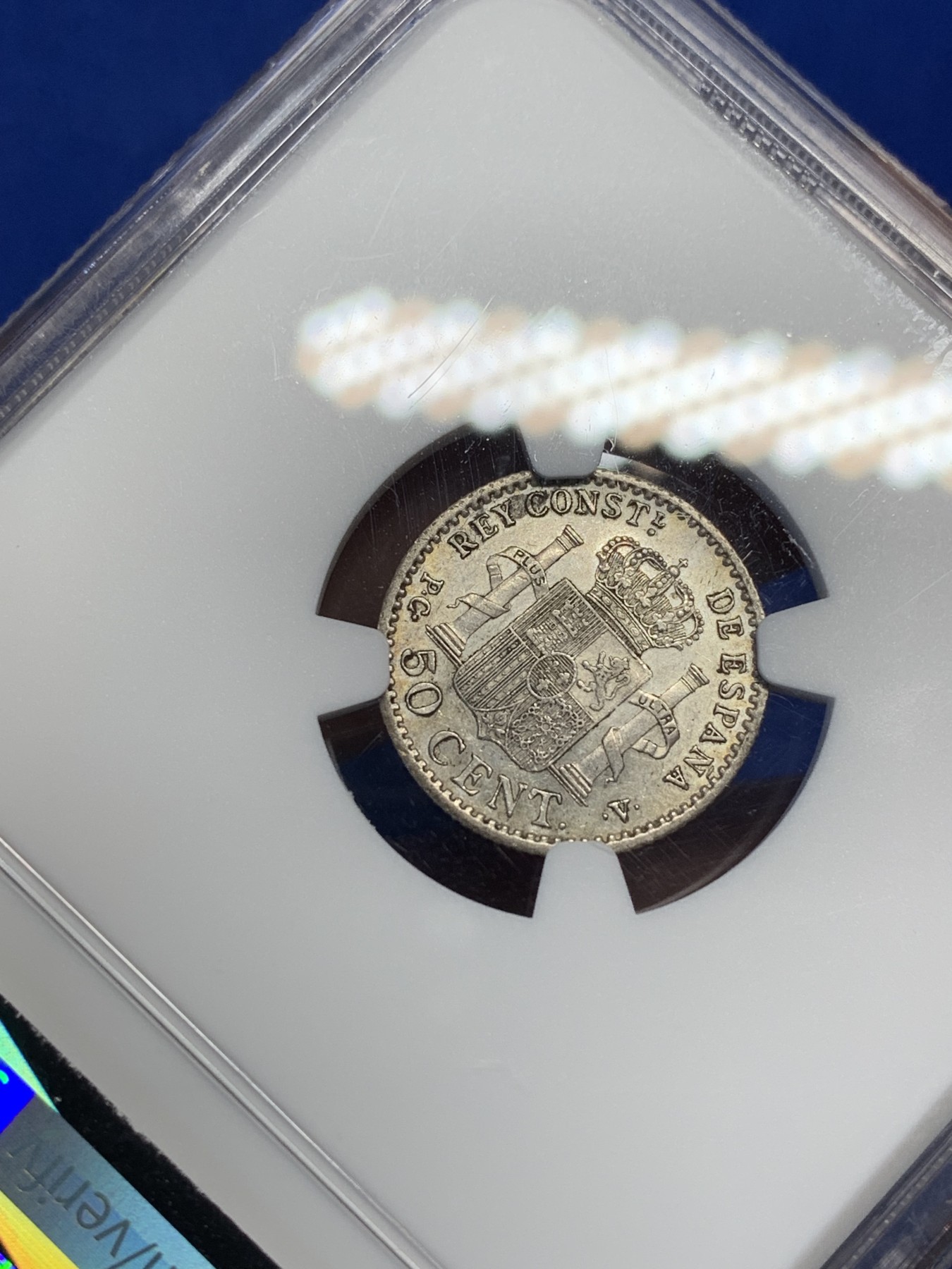 《竞宝斋》第208场-周日，周一 2场 (全场包邮) NGC-MS63 西班牙1904 阿方索十三世 50C 银币