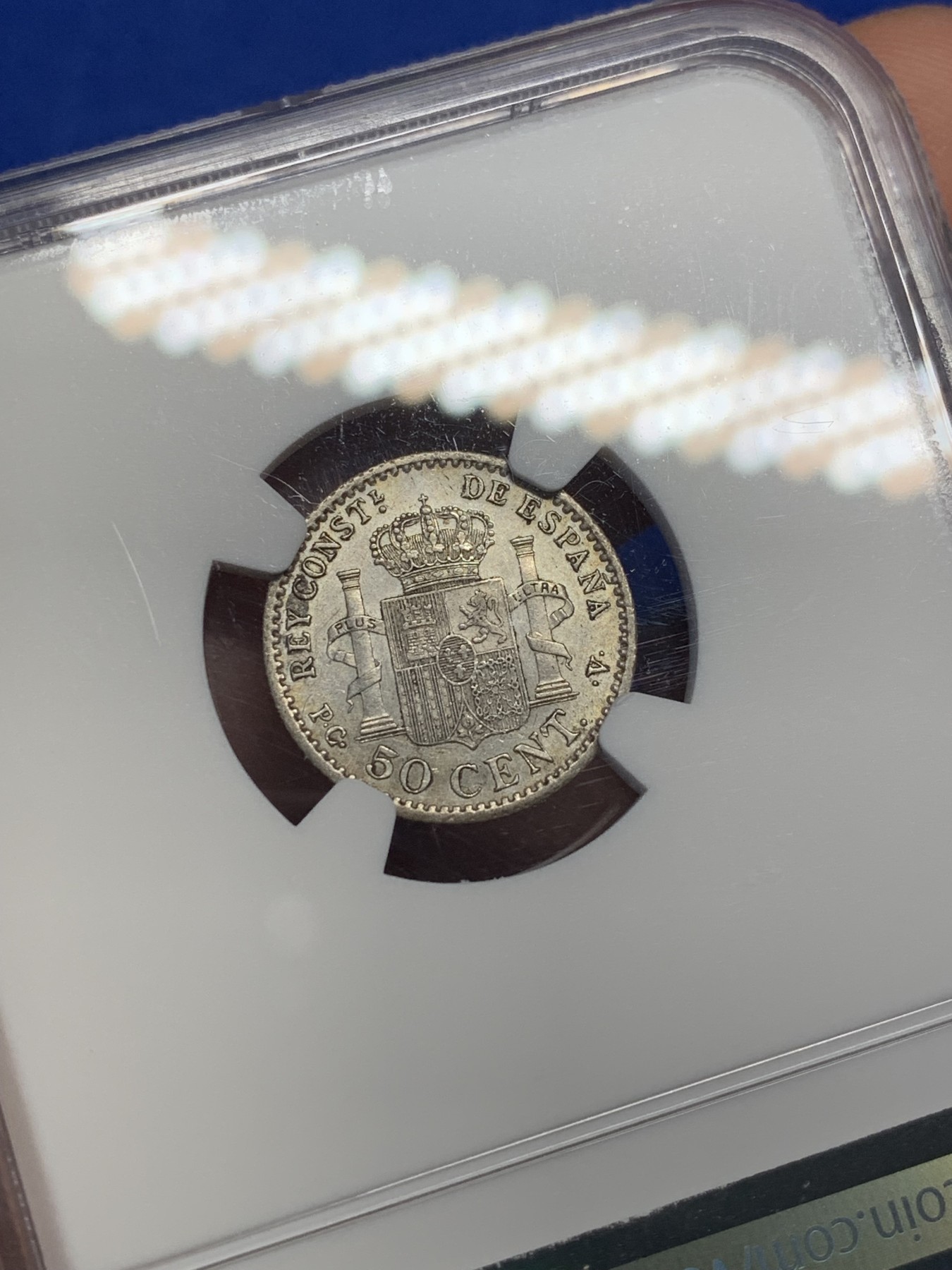 《竞宝斋》第208场-周日，周一 2场 (全场包邮) NGC-MS63 西班牙1904 阿方索十三世 50C 银币