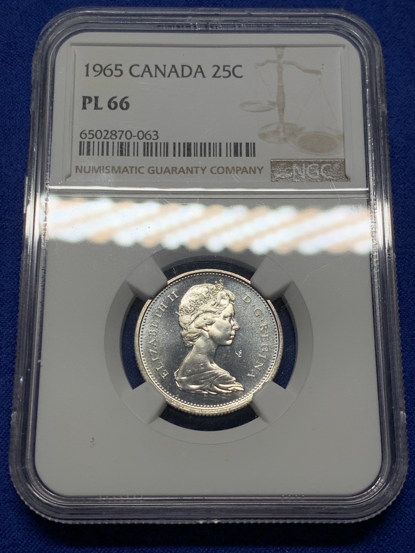 《竞宝斋》第208场-周日，周一 2场 (全场包邮) NGC PL66 加拿大1965年伊丽莎白流通25分银币