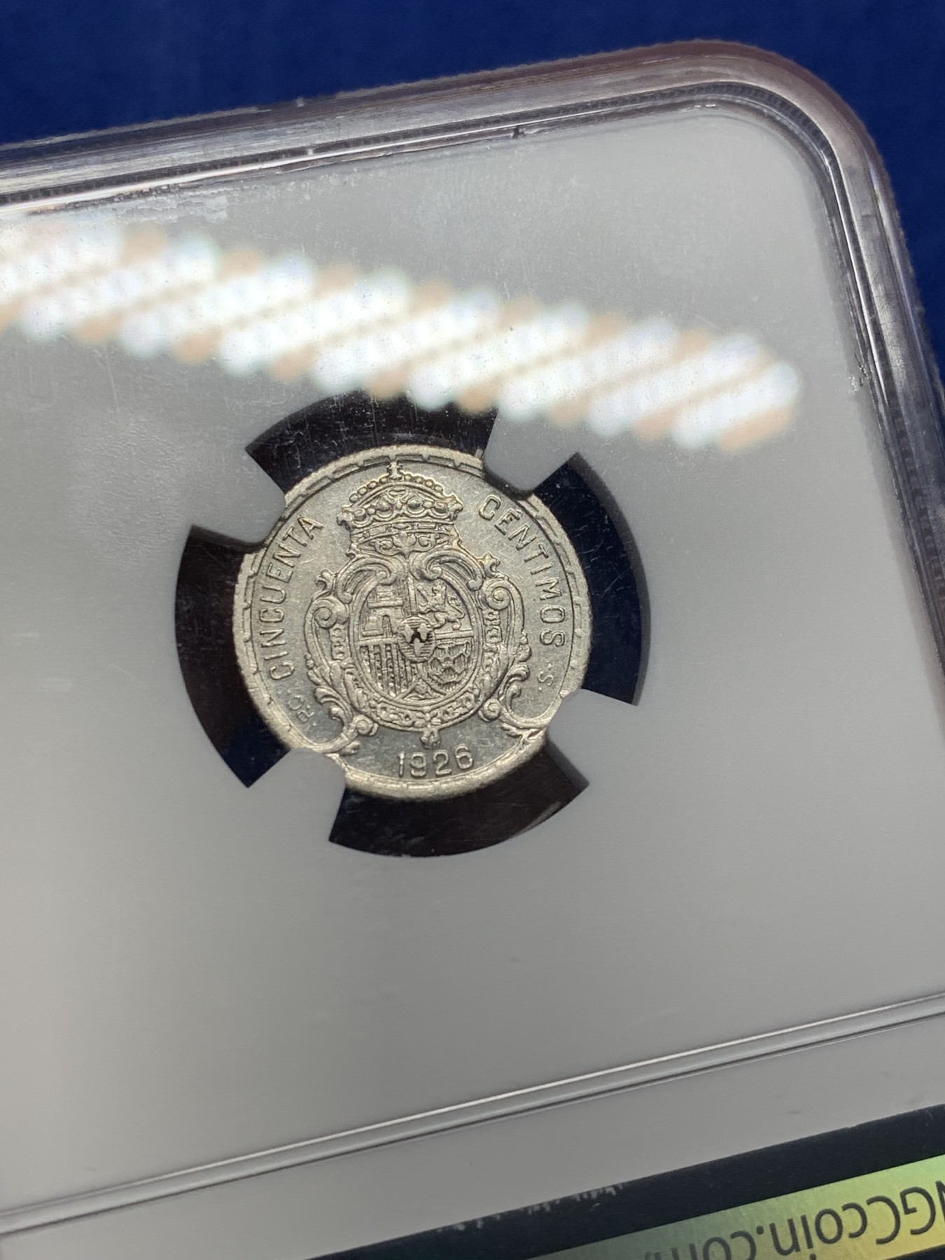 《竞宝斋》第208场-周日，周一 2场 (全场包邮) NGC MS61 西班牙 1926年 阿方索十三世 50分银币