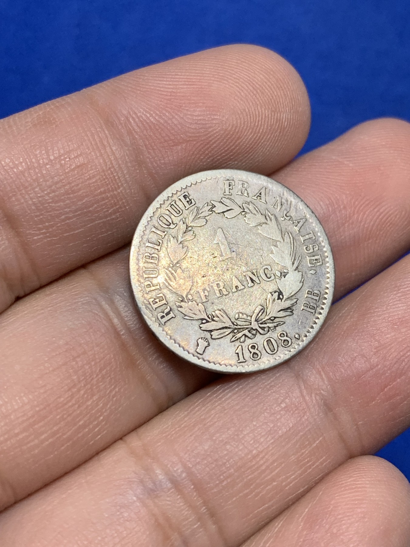 《竞宝斋》第208场-周日，周一 2场 (全场包邮) 1808年拿破仑一世1法郎银币 少见 斯特拉斯堡造币厂生产 自然流通