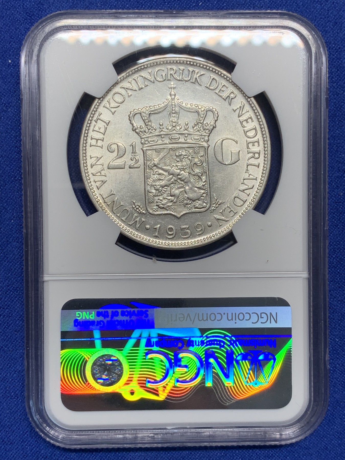 《竞宝斋》第208场-周日，周一 2场 (全场包邮) NGC AUD 荷兰1939年女王威廉米娜2.5盾大银币
