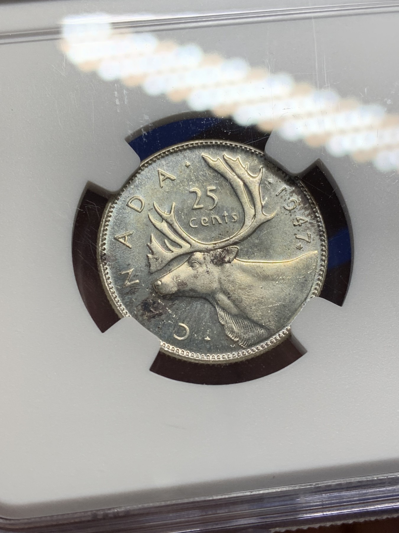 《竞宝斋》第208场-周日，周一 2场 (全场包邮) NGC MS64 加拿大1947年乔六流通25分银币