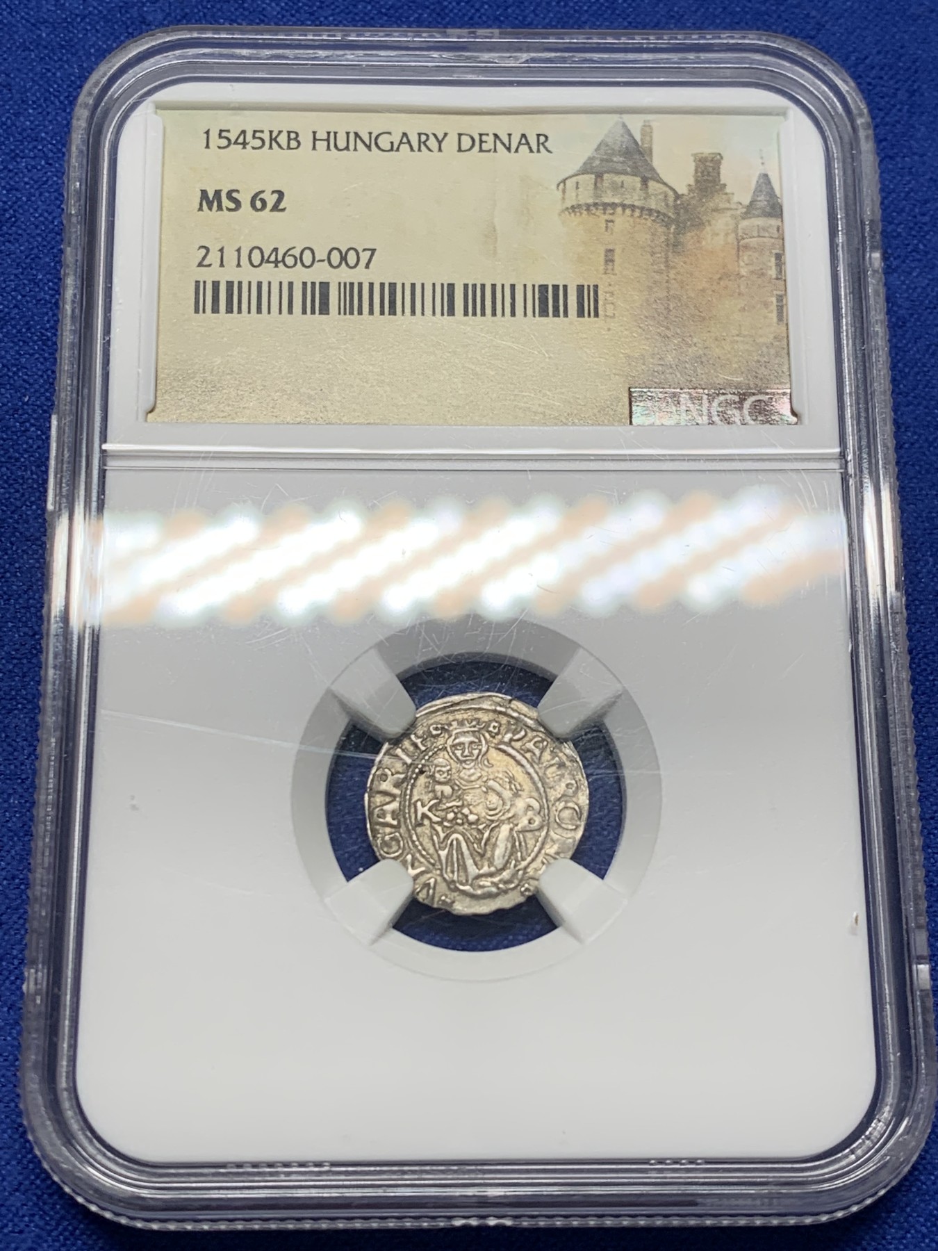 《竞宝斋》第208场-周日，周一 2场 (全场包邮) NGC MS62 匈牙利1545年圣母抱子1第纳尔打制银币，人物打制清晰