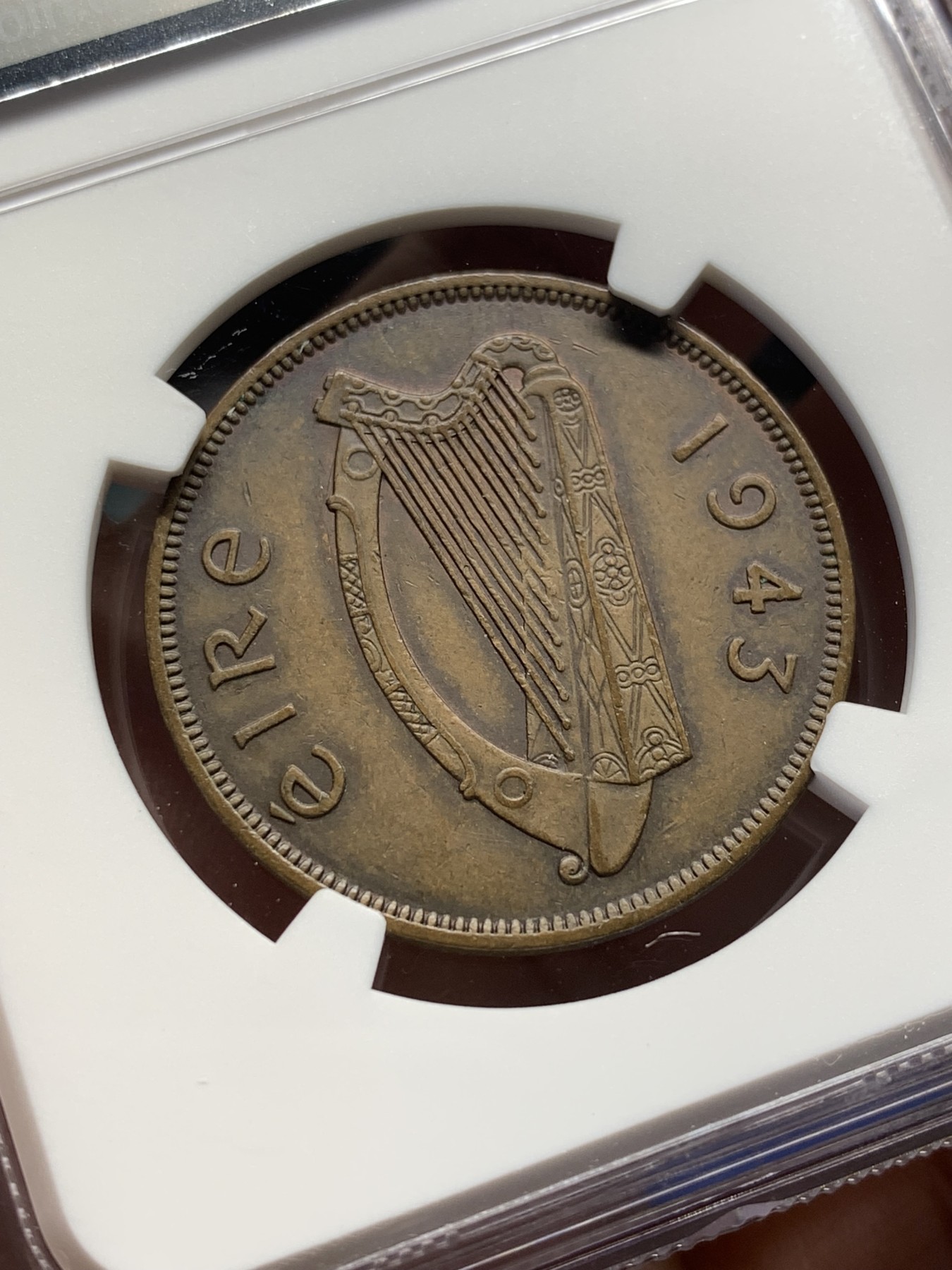 《竞宝斋》第208场-周日，周一 2场 (全场包邮) NGC AU58 1943年爱尔兰1便士铜币