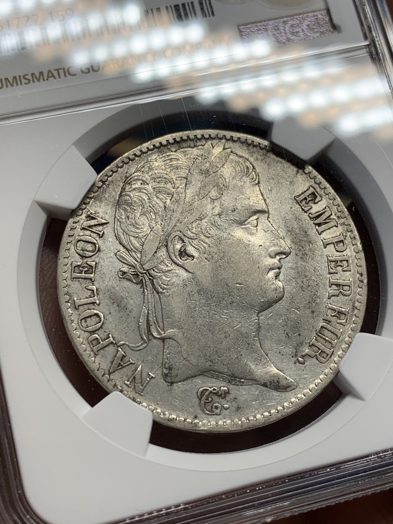 《竞宝斋》第208场-周日，周一 2场 (全场包邮) NGC XFD 1812年法国拿破仑5法郎银币 不多的年份 整体深打