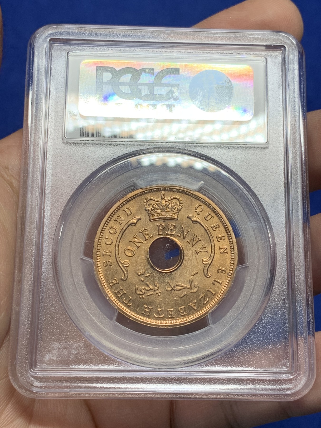 《竞宝斋》第208场-周日，周一 2场 (全场包邮) PCGS-MS64RB 英属西非 1956KN伊丽莎白二世1便士铜币  唯一冠军分！