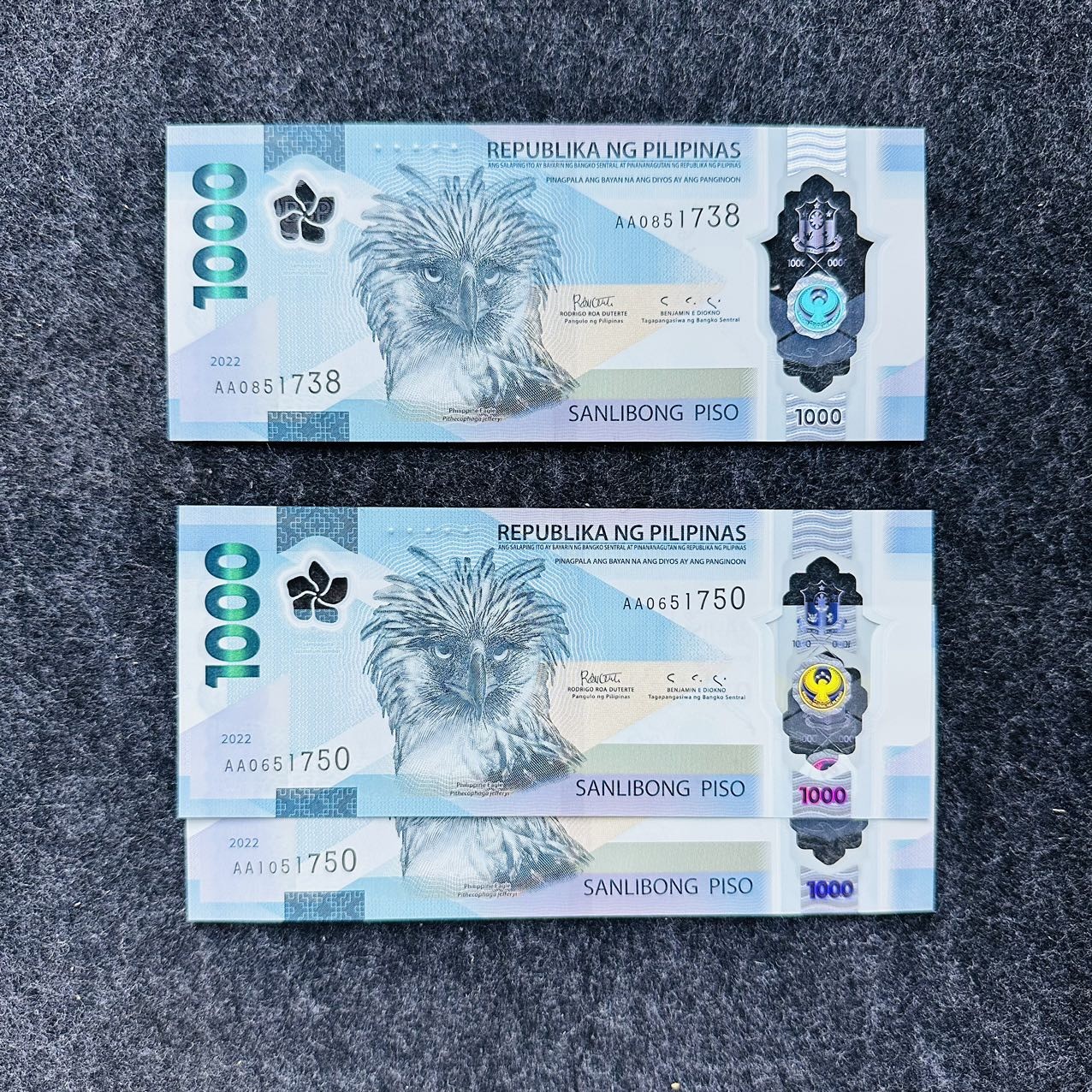 菲律宾2022年1000比索塑料钞，AA首发冠，无4，IBNS获奖钞🏆