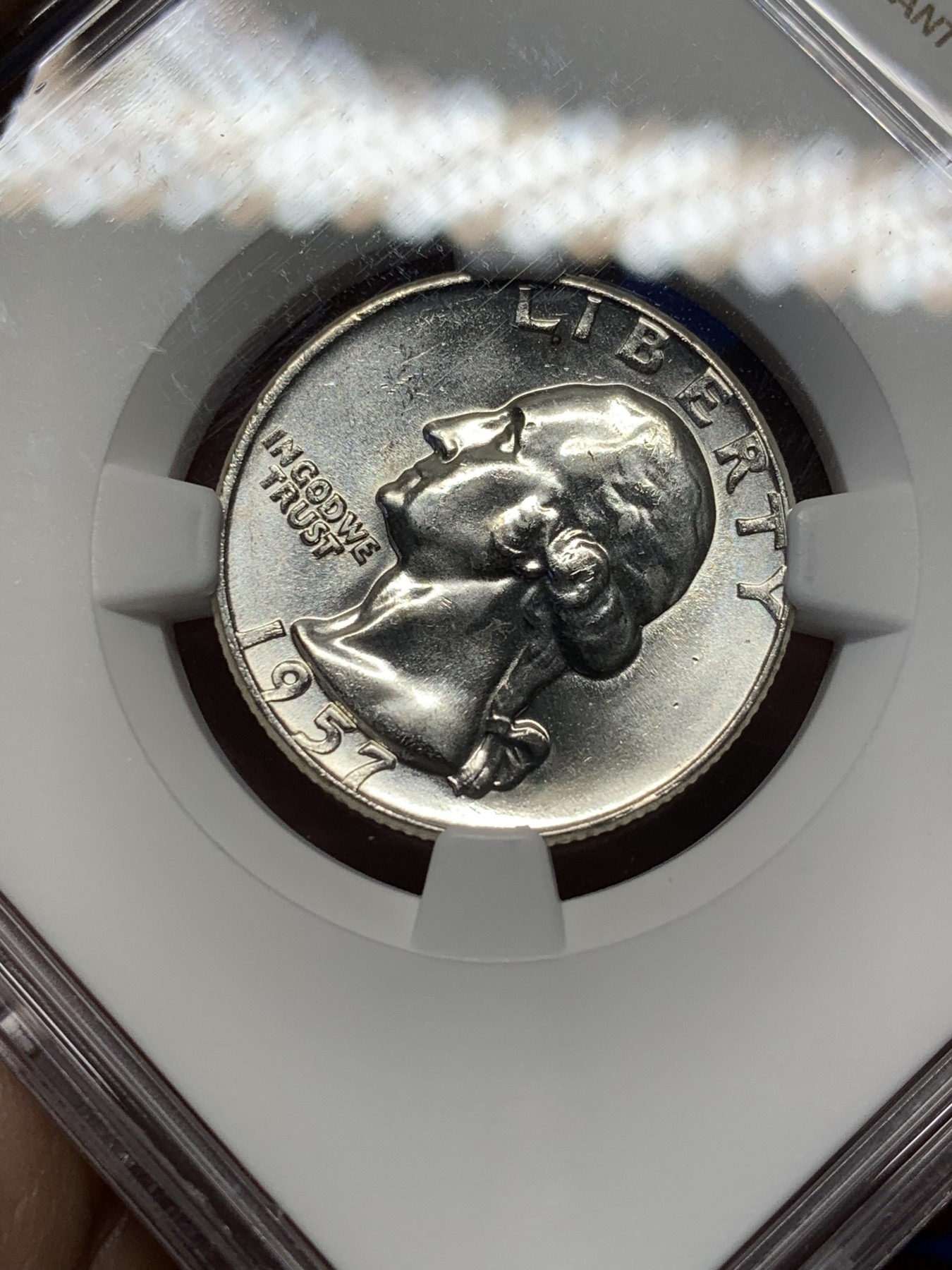 《竞宝斋》第208场-周日，周一 2场 (全场包邮) NGC-MS63  美国 1957年 25分银币 华盛顿头像  无瑕底板