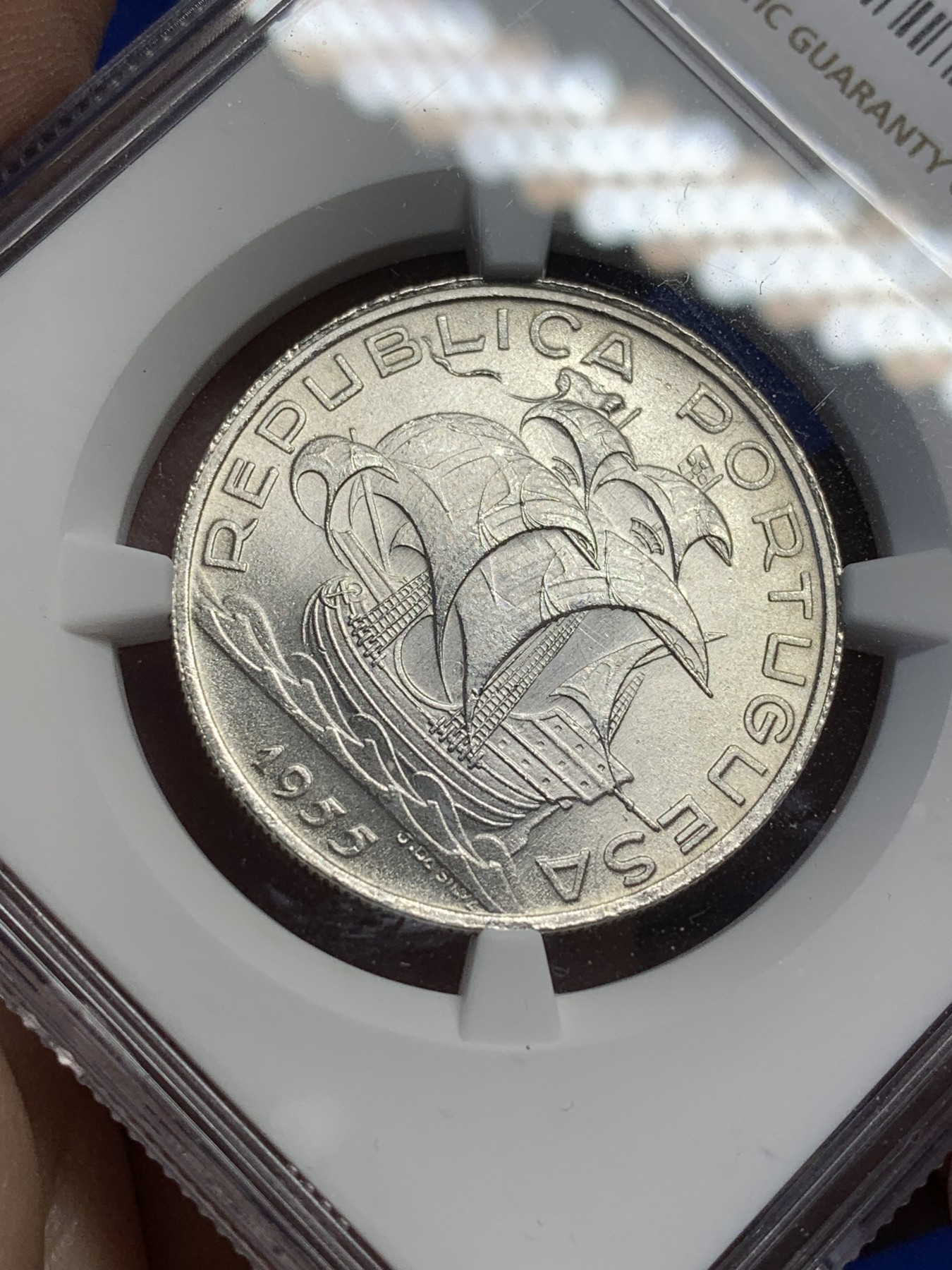 《竞宝斋》第208场-周日，周一 2场 (全场包邮) NGC MS64 葡萄牙1955年大帆船10埃斯库多银币