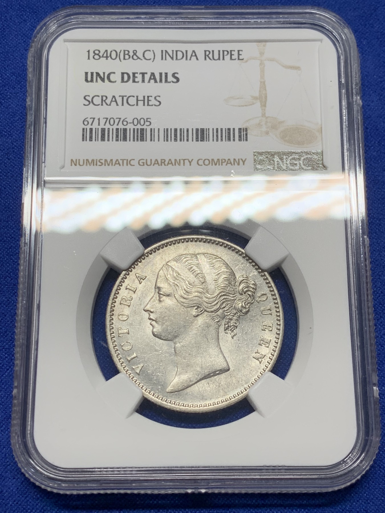 《竞宝斋》第208场-周日，周一 2场 (全场包邮) NGC UNCD 英属印度1840维多利亚女王1卢比银币