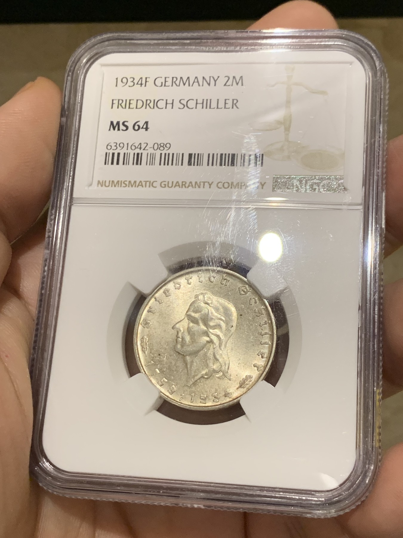 《竞宝斋》第208场-周日，周一 2场 (全场包邮) NGC-MS64 德国 1934年席勒2马克银币 德三系列 难得品种