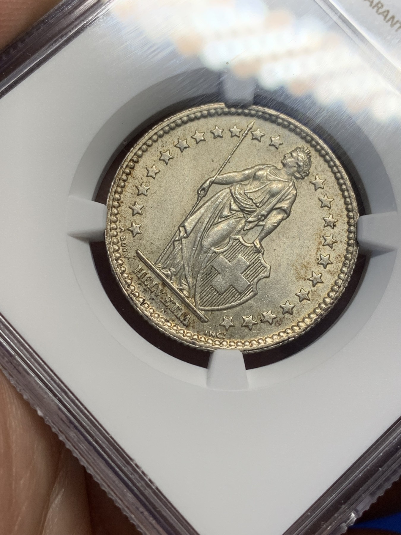 《竞宝斋》第208场-周日，周一 2场 (全场包邮) NGC-MS63 瑞士1957年 雪山女神2法郎银币