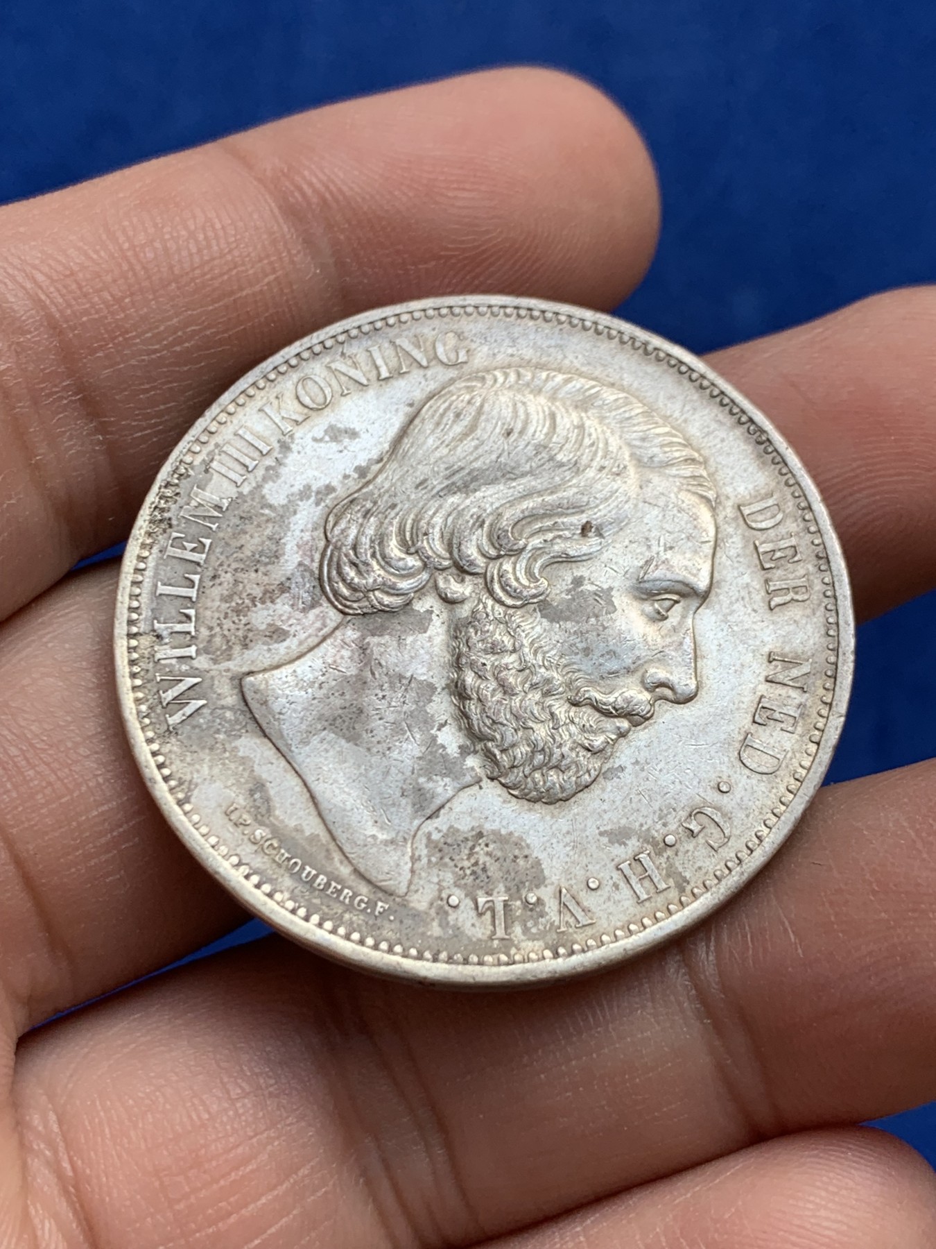 《竞宝斋》第208场-周日，周一 2场 (全场包邮) 荷兰 威廉三世 1873年 2.5盾银币 背面带光