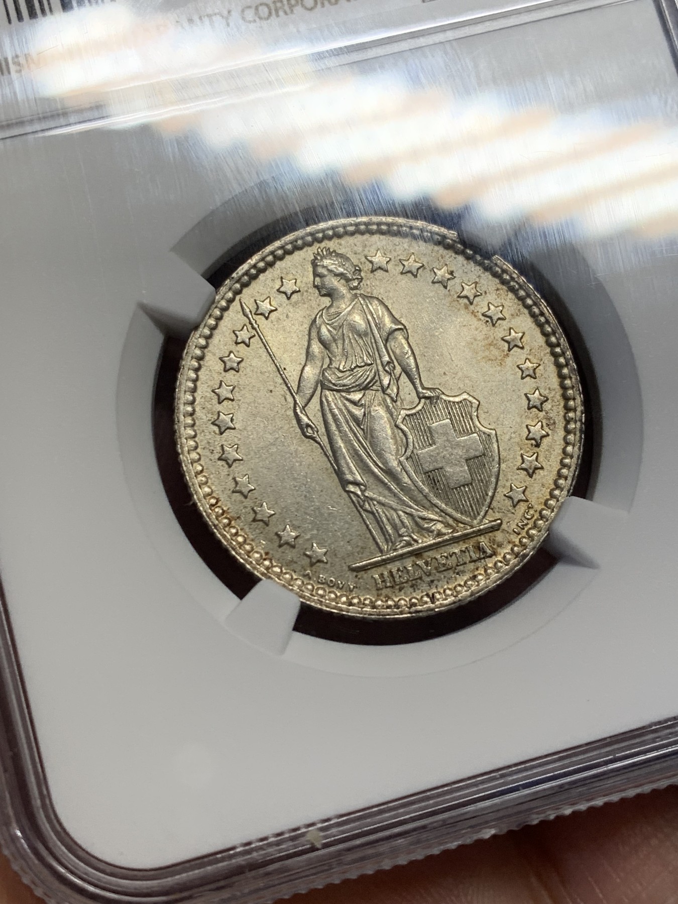 《竞宝斋》第208场-周日，周一 2场 (全场包邮) NGC-MS63 瑞士1957年 雪山女神2法郎银币