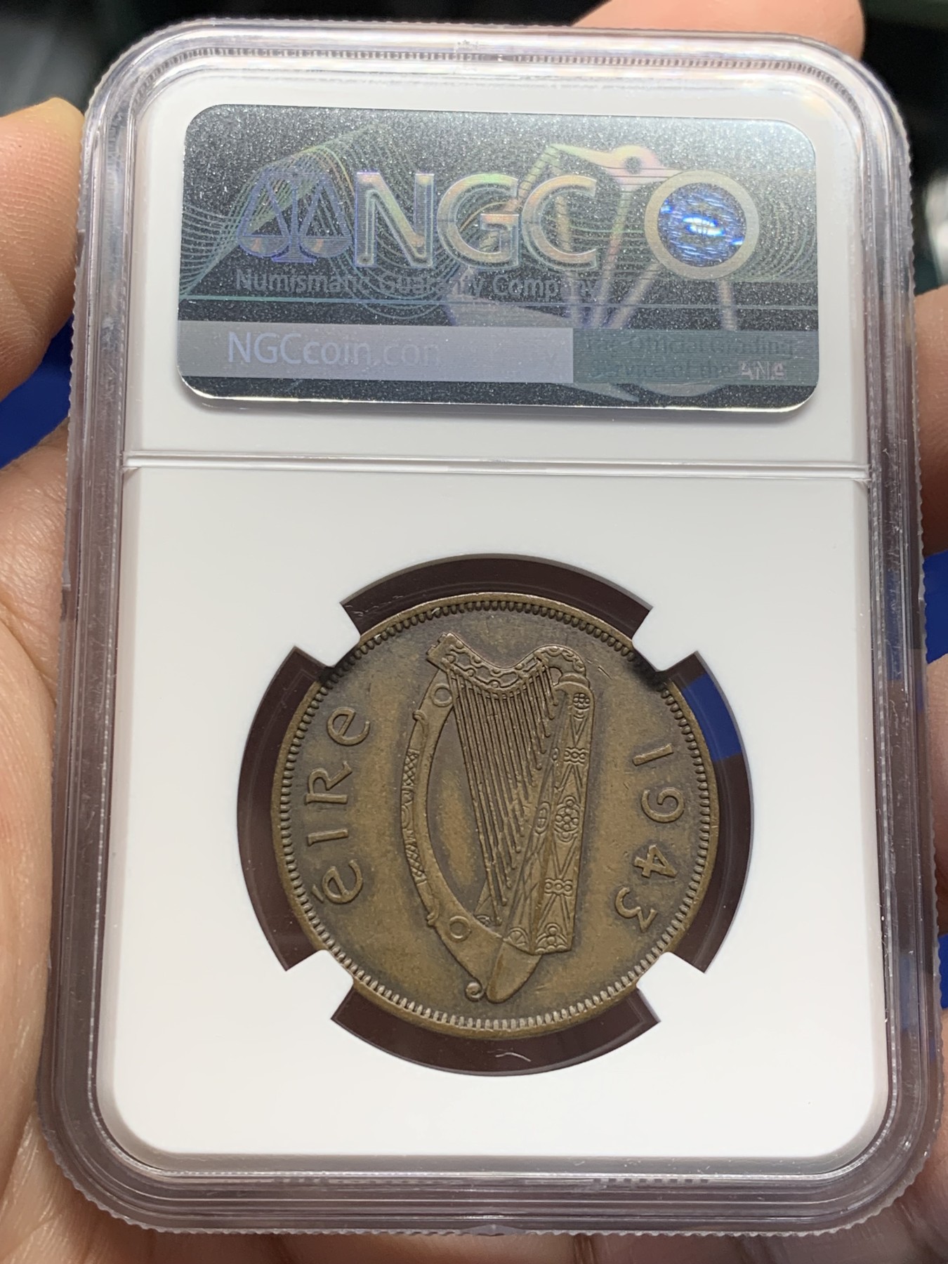 《竞宝斋》第208场-周日，周一 2场 (全场包邮) NGC AU58 1943年爱尔兰1便士铜币