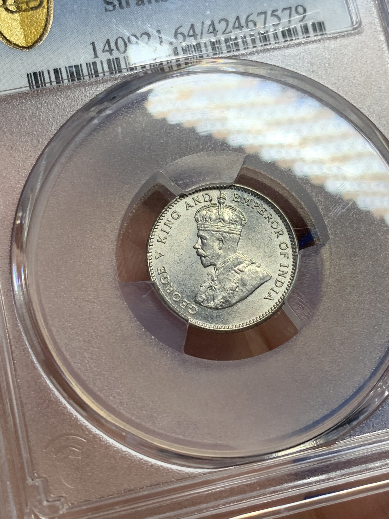 《竞宝斋》第208场-周日，周一 2场 (全场包邮) PCGS-MS64 英属海峡殖民地 1927年 10分银币 乔治五世 原光好品