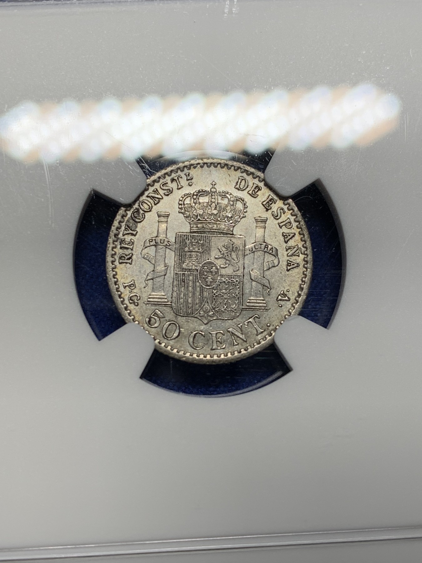 《竞宝斋》第208场-周日，周一 2场 (全场包邮) NGC-MS63 西班牙1904 阿方索十三世 50C 银币