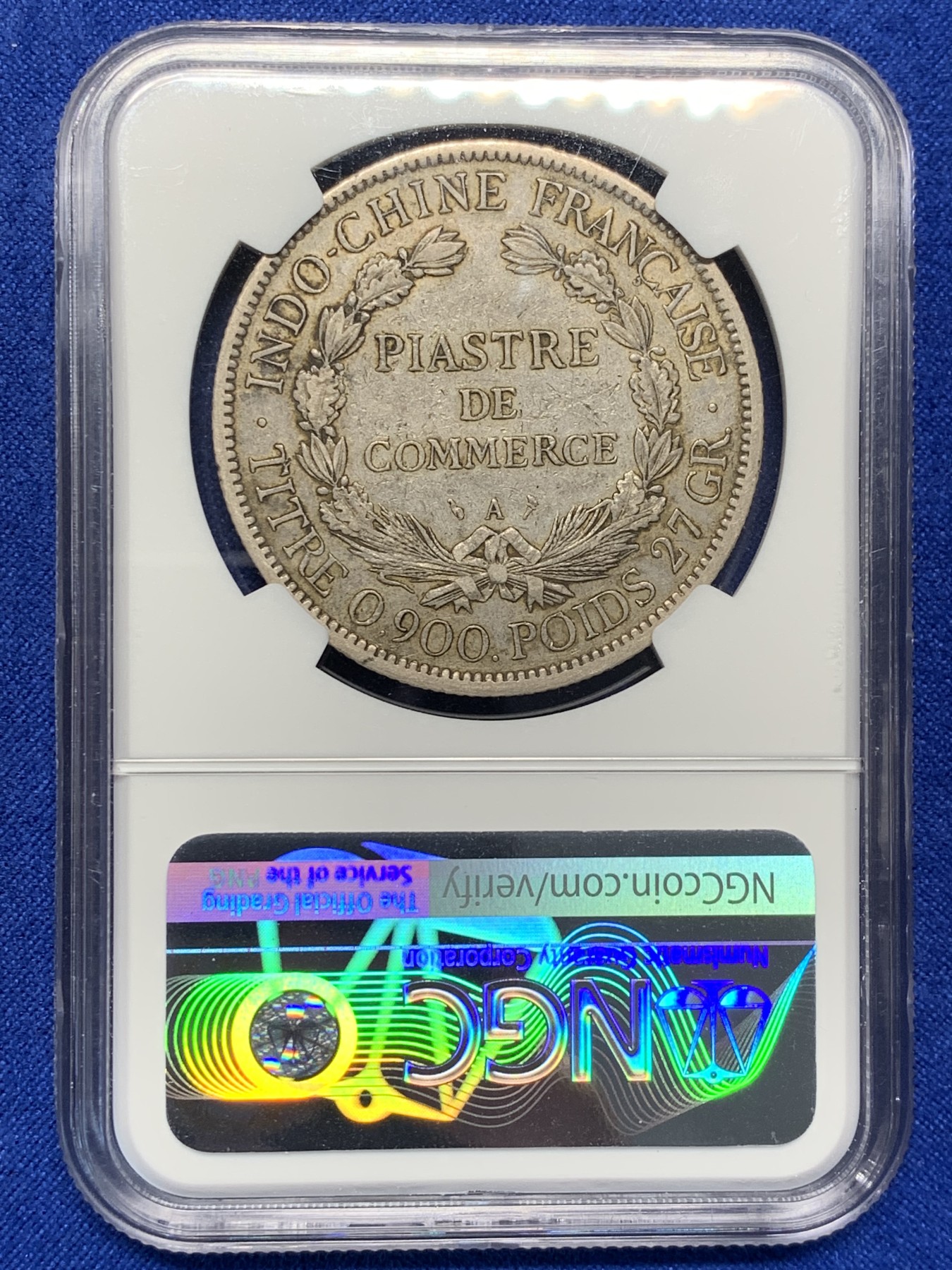 《竞宝斋》第208场-周日，周一 2场 (全场包邮) NGC-XF45 法属坐洋1皮亚斯特银币 1902A 原味 状态好